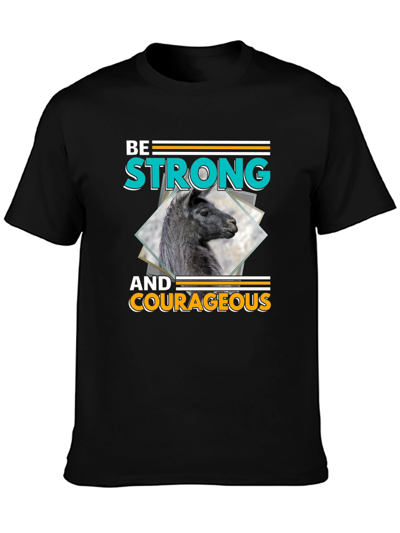 Black Be Strong & Courageous Llama Graphic T-Shirt view 3
