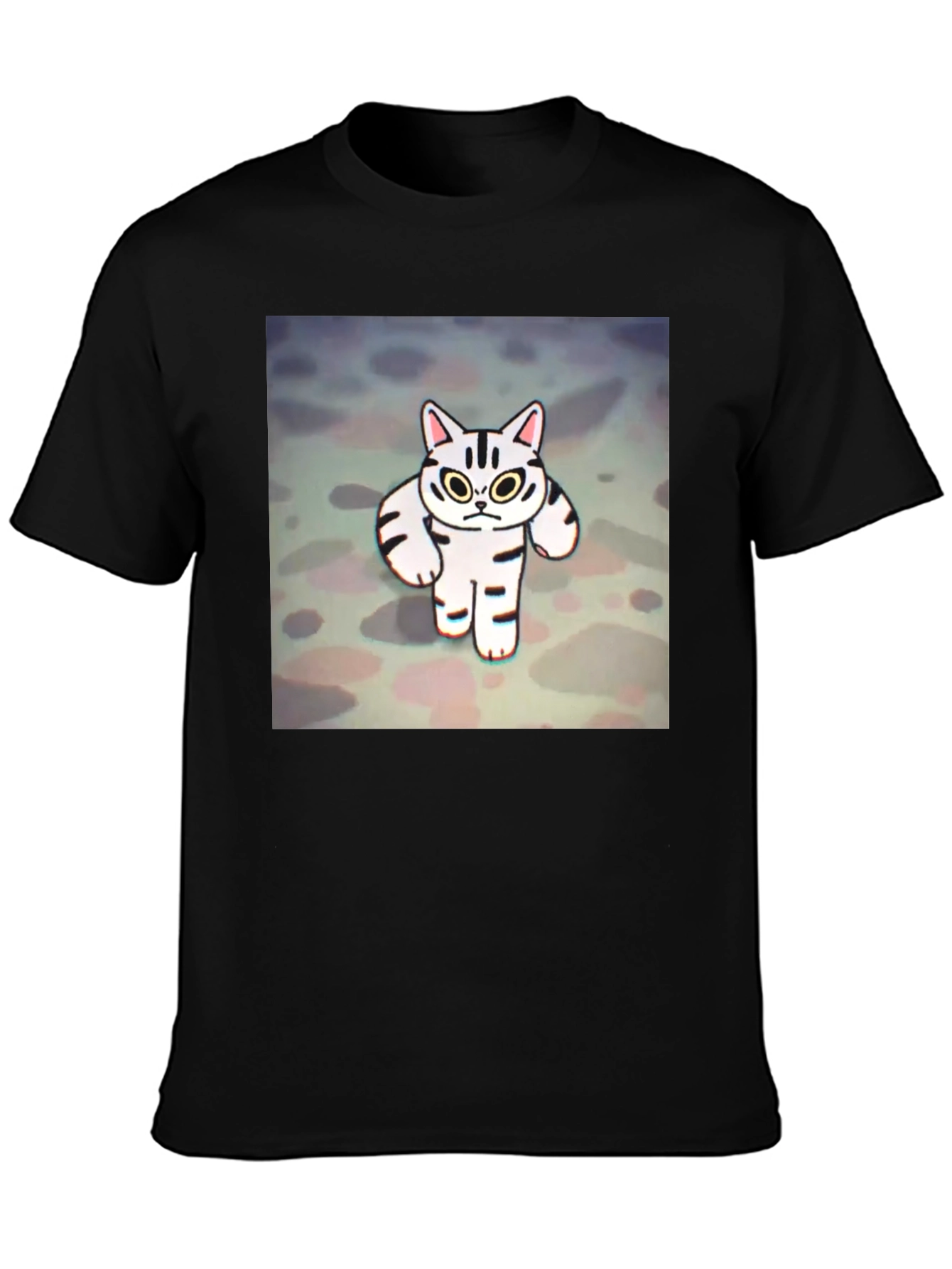 Black Funny Cat Graphic Tee - Black Cotton T-Shirt view 3