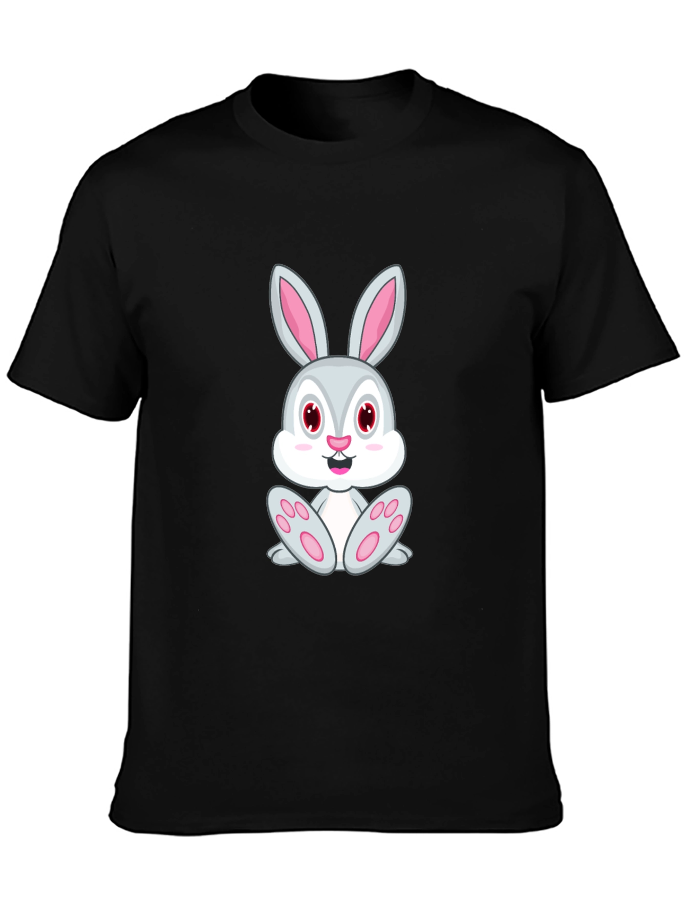 Black Cute Bunny Graphic Tee - Black Cotton T-Shirt view 3