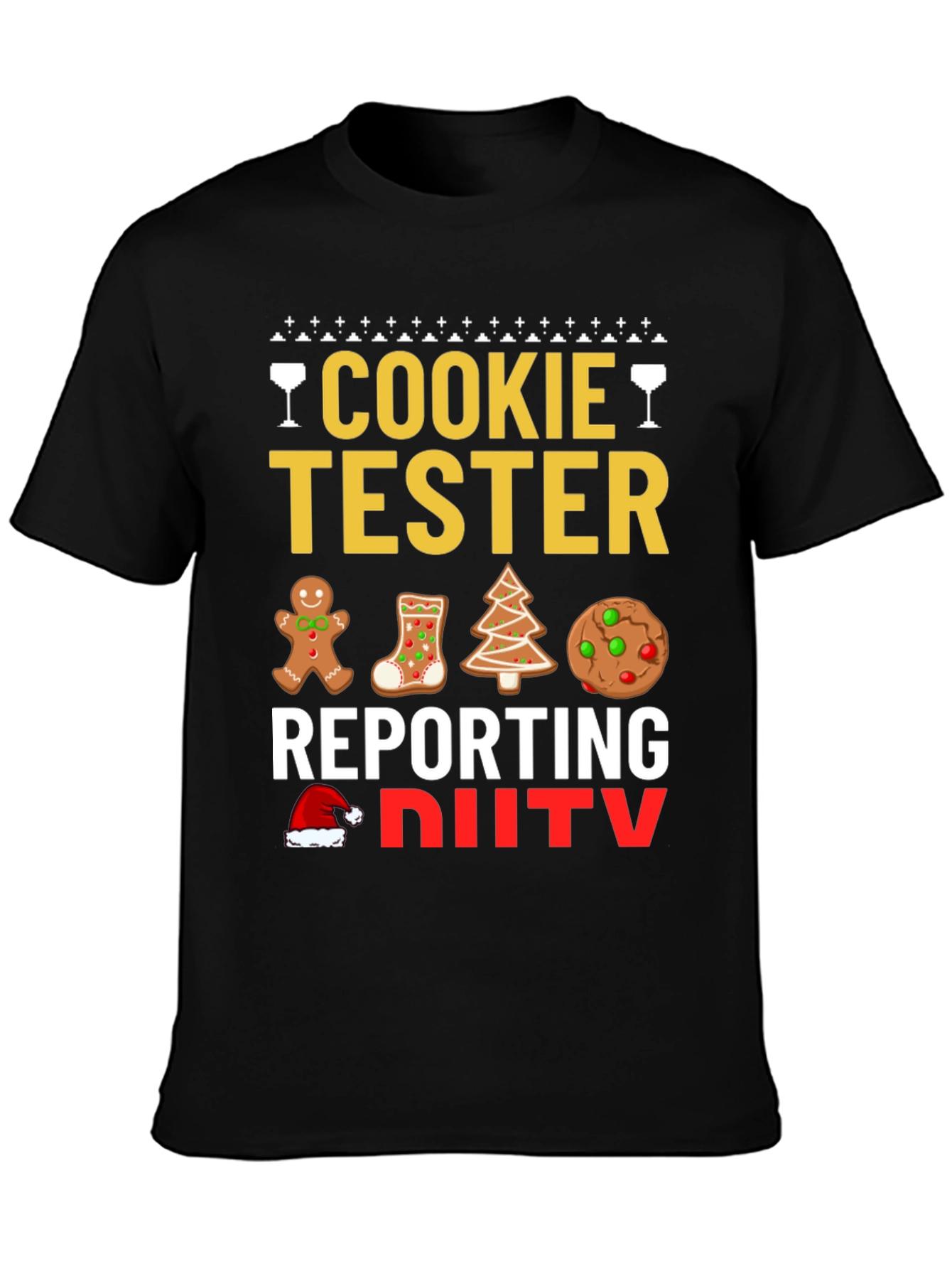 Black Cookie Tester Reporting for Duty Christmas T-Shirt view 3