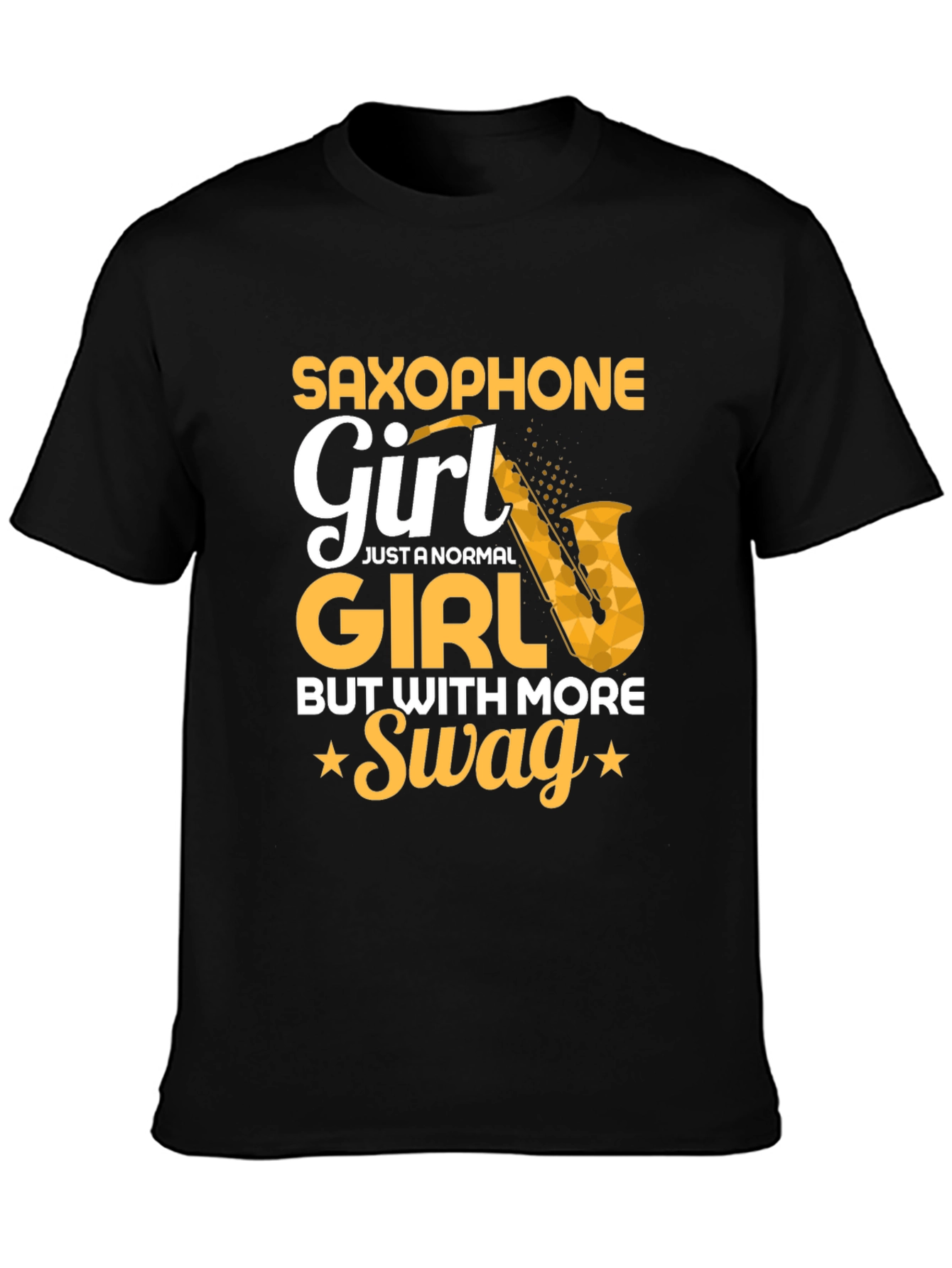 Black Saxophone Girl T-Shirt - Swag Musician Tee view 3