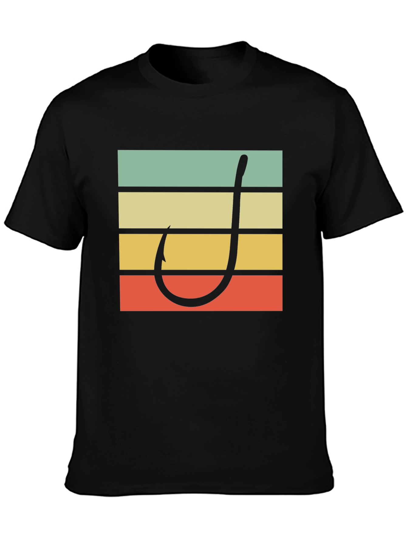 Black Retro Fishing Hook T-Shirt view 3
