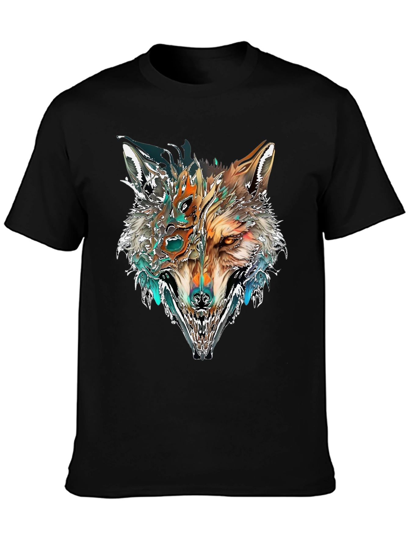 Black Abstract Wolf Graphic T-Shirt - Black view 3
