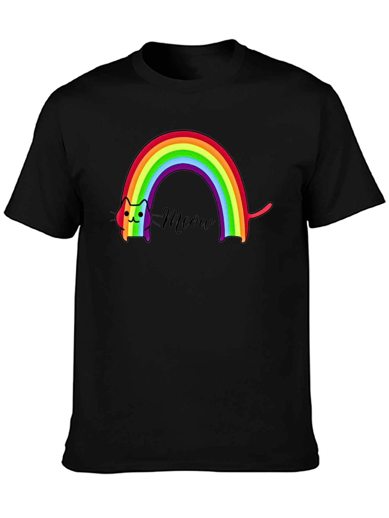 Black Rainbow Cat Meow T-Shirt view 3