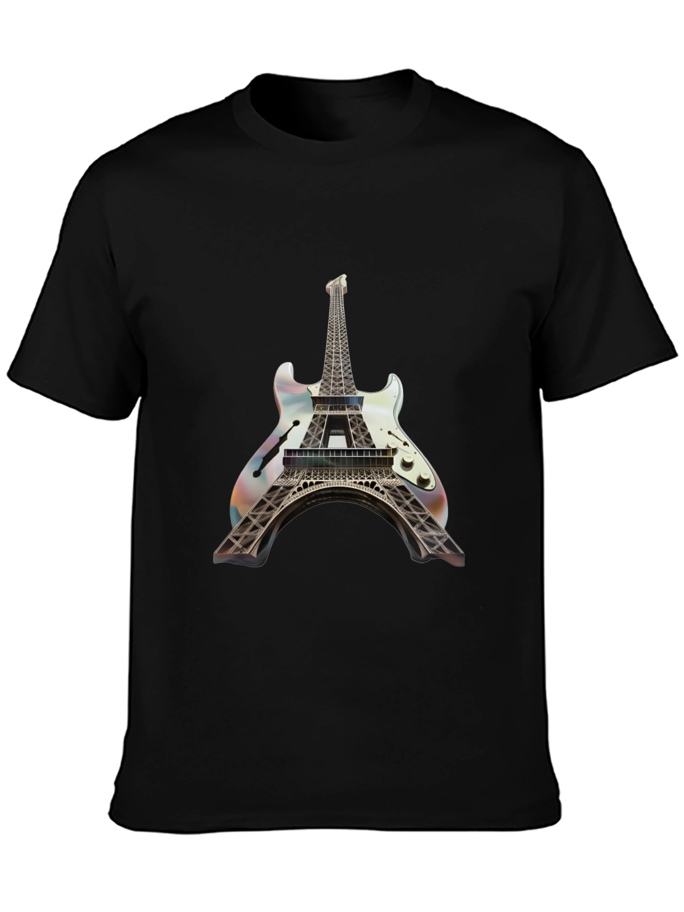 Black Eiffel Tower Guitar T-Shirt - Unique Design view 3