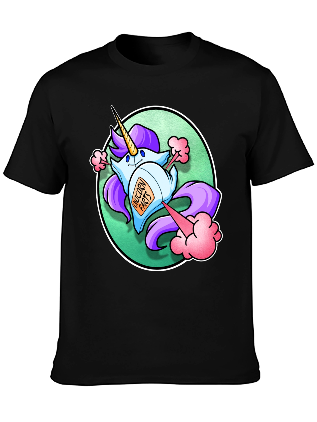 Black Unicorn Farts Graphic T-Shirt view 3