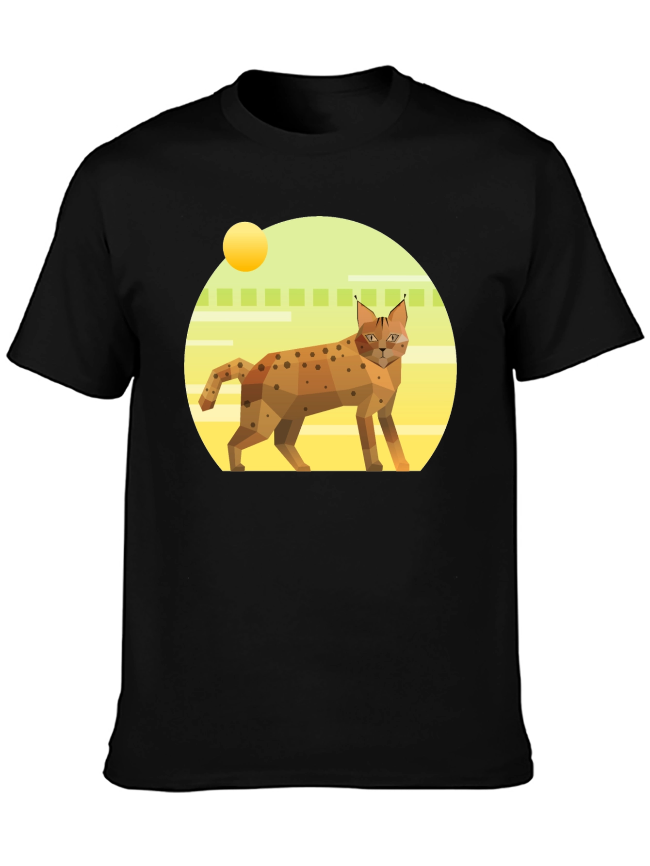 Black Geometric Lynx T-Shirt - Cool Cat Graphic Tee view 3