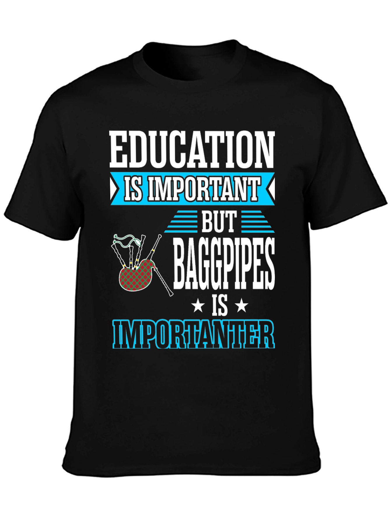 Black Education vs Bagpipes T-Shirt - Importanter Funny Tee view 3