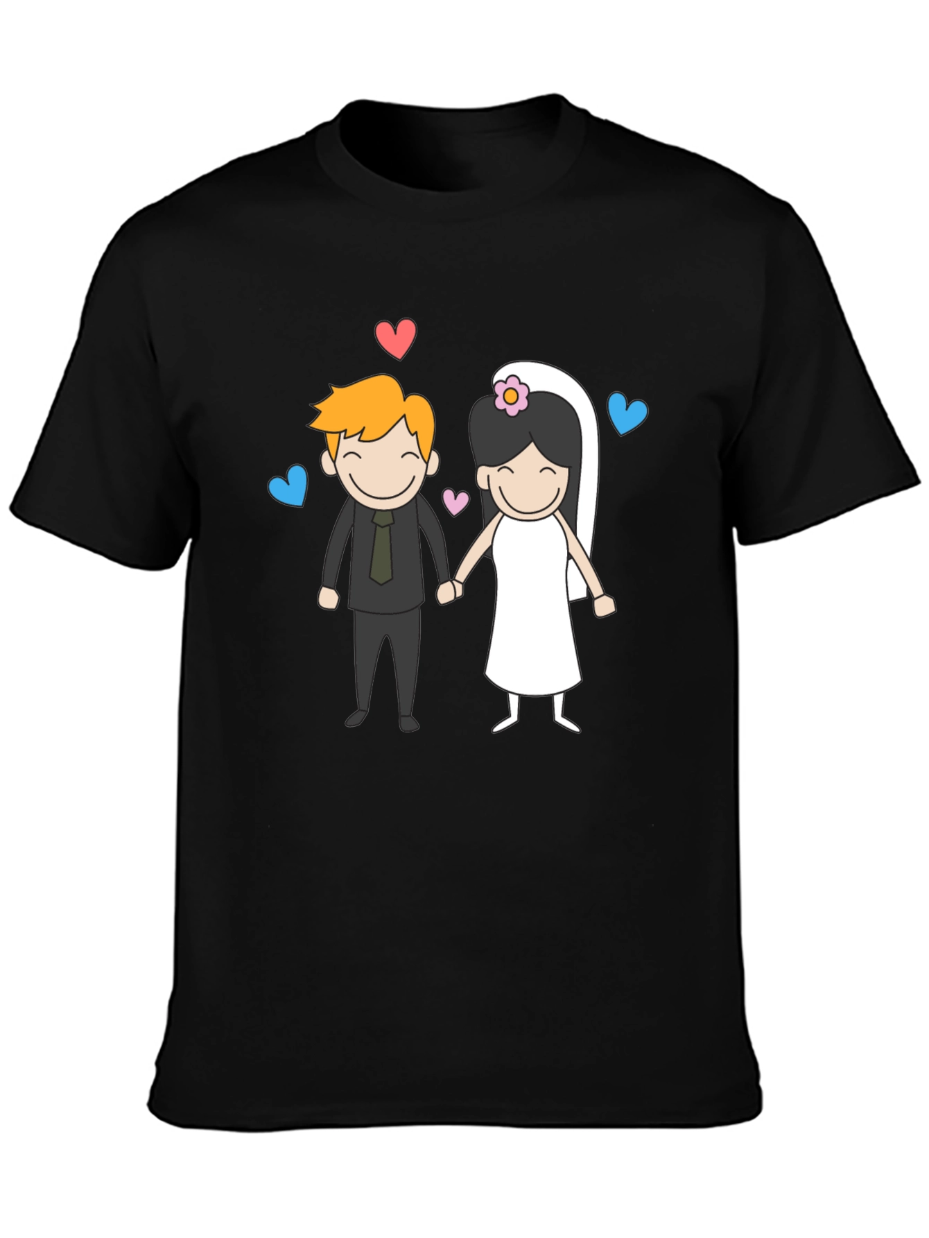 Black Cartoon Wedding Couple Graphic Tee - Black view 3