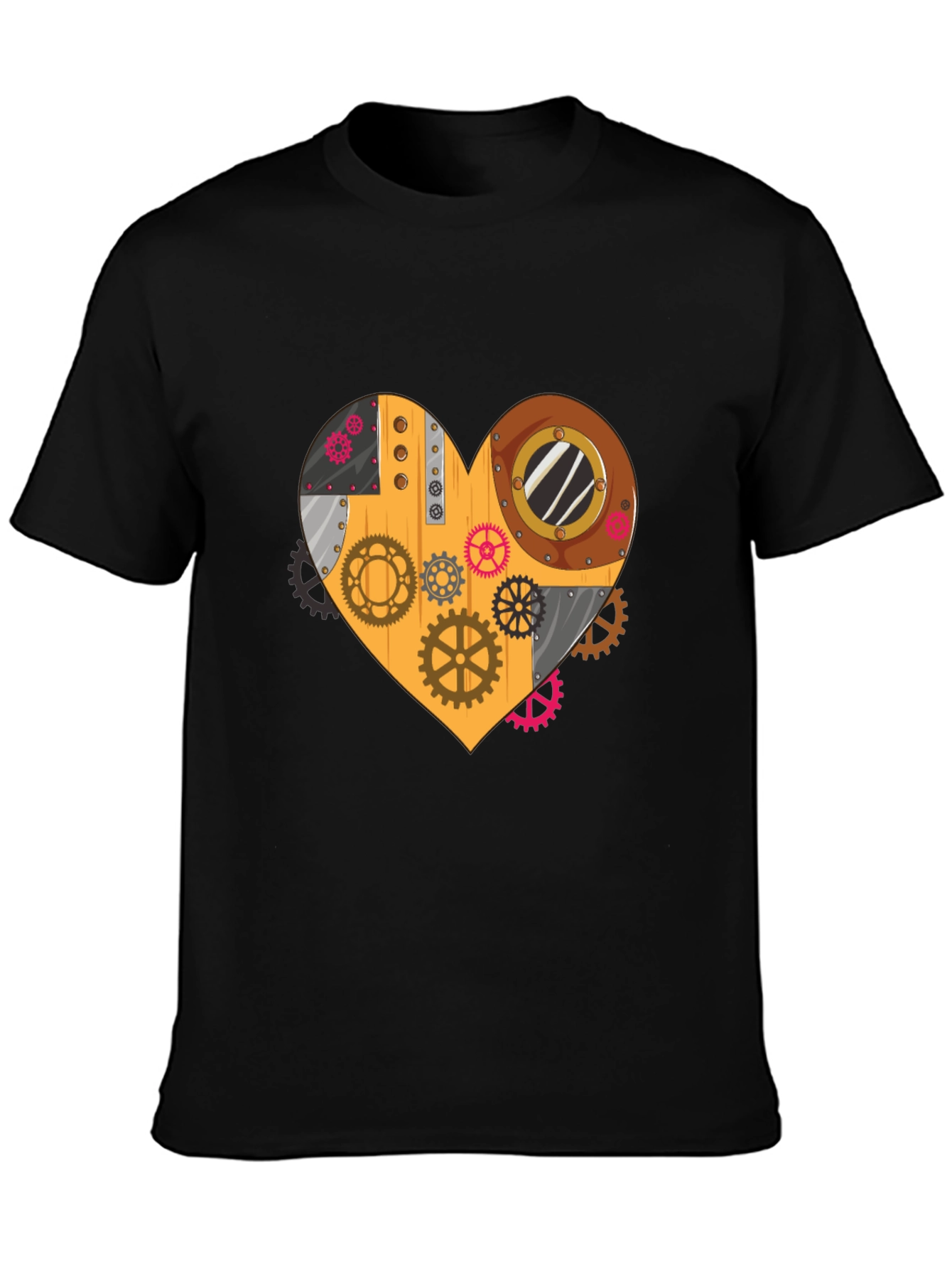 Black Steampunk Heart Gear T-Shirt - Unique Design view 3