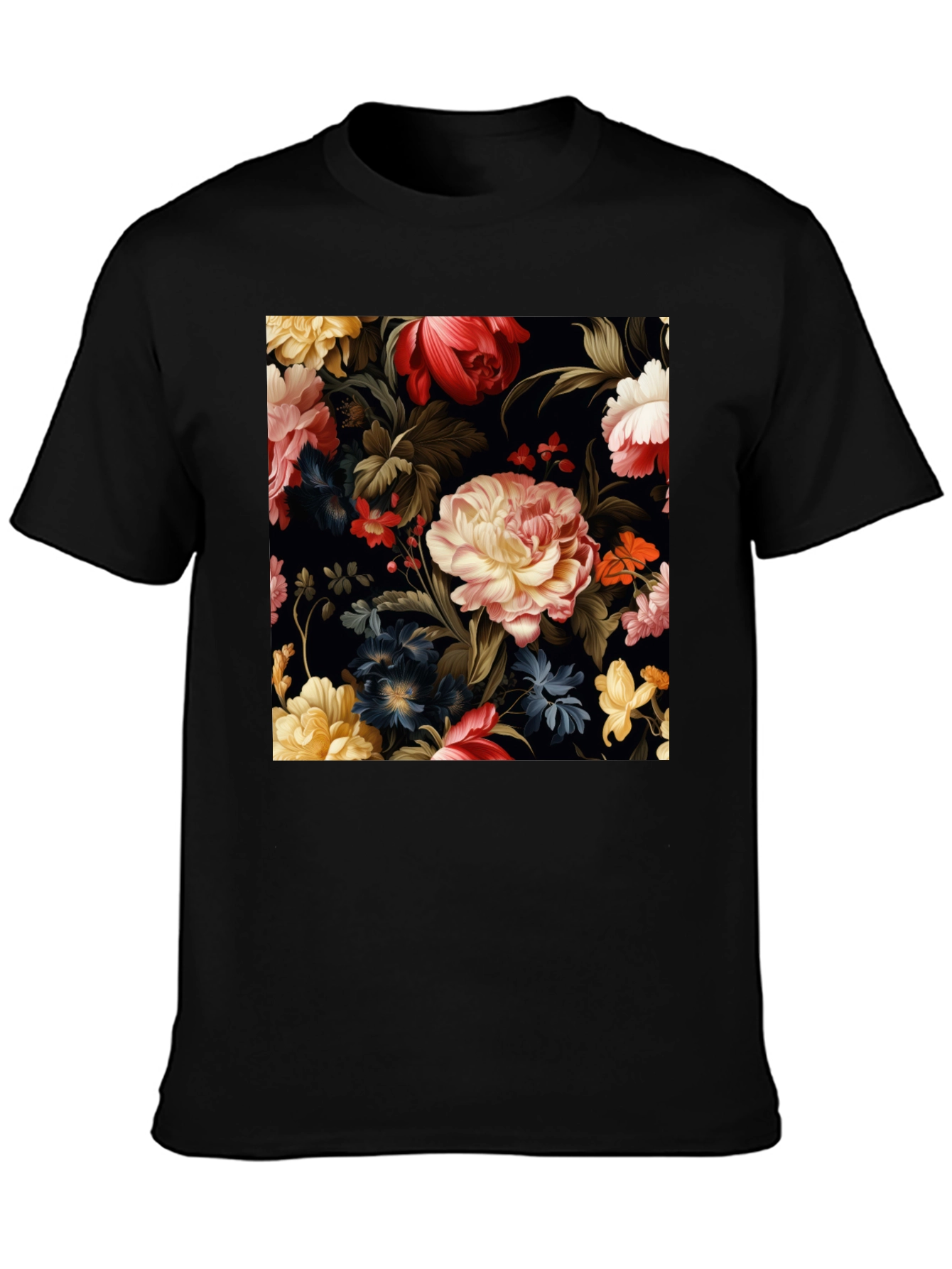 Black Floral Pattern Black T-Shirt view 3