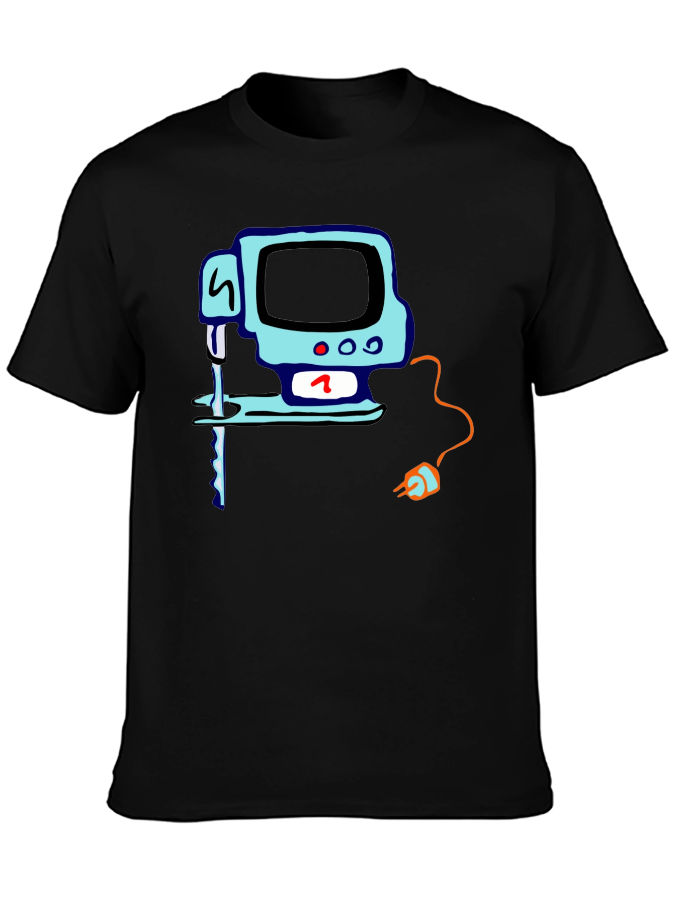 Black Retro Computer T-Shirt - Black Cotton Tee view 3