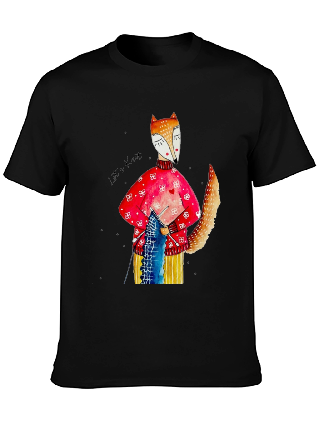 Black Fox Knitting Graphic Tee - Unique Artistic Design view 3