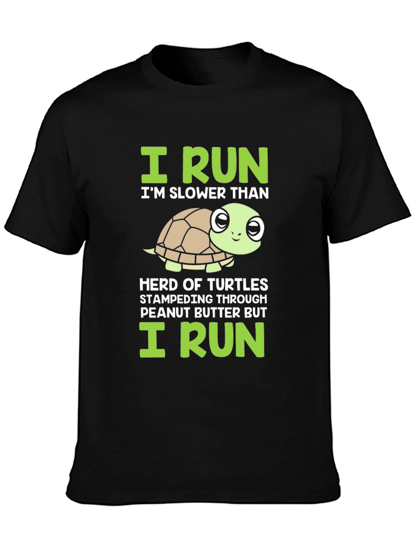 Black Funny Turtle Running T-Shirt - Slower Than Turtles Tee view 3