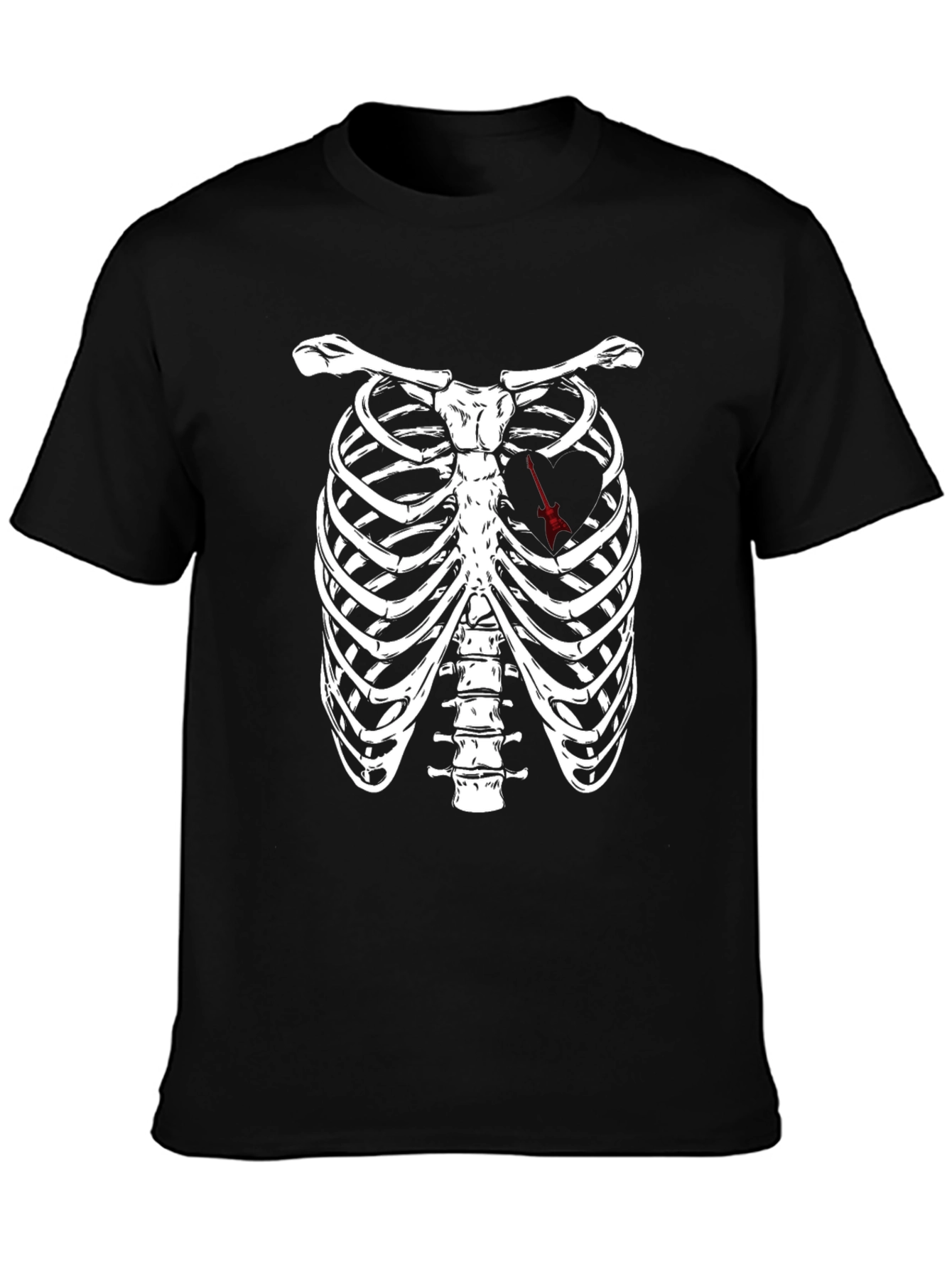 Black Rib Cage Arrow Heart Graphic Tee - Black view 3