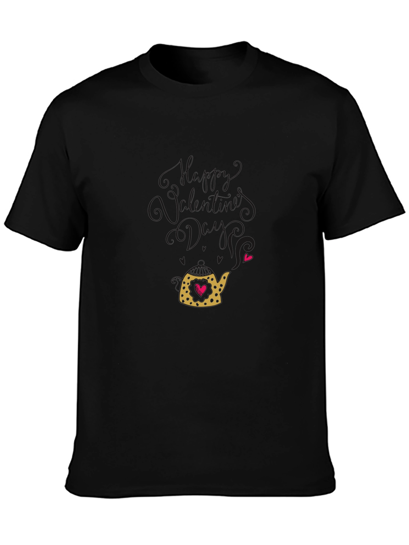 Black Heart Teapot Graphic Tee - Black Cotton Casual T-Shirt view 3