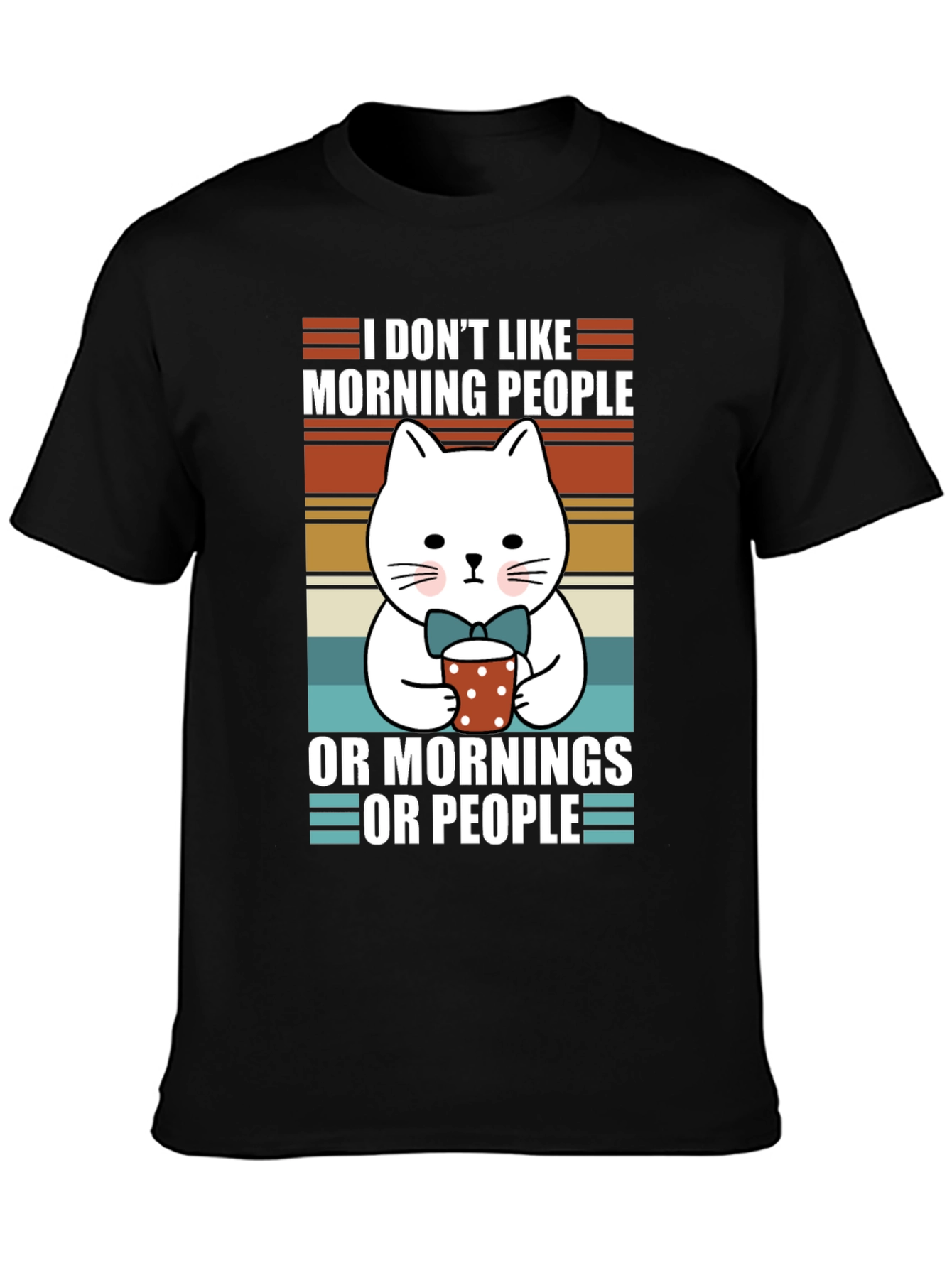 Black Funny Cat Morning People T-Shirt view 3