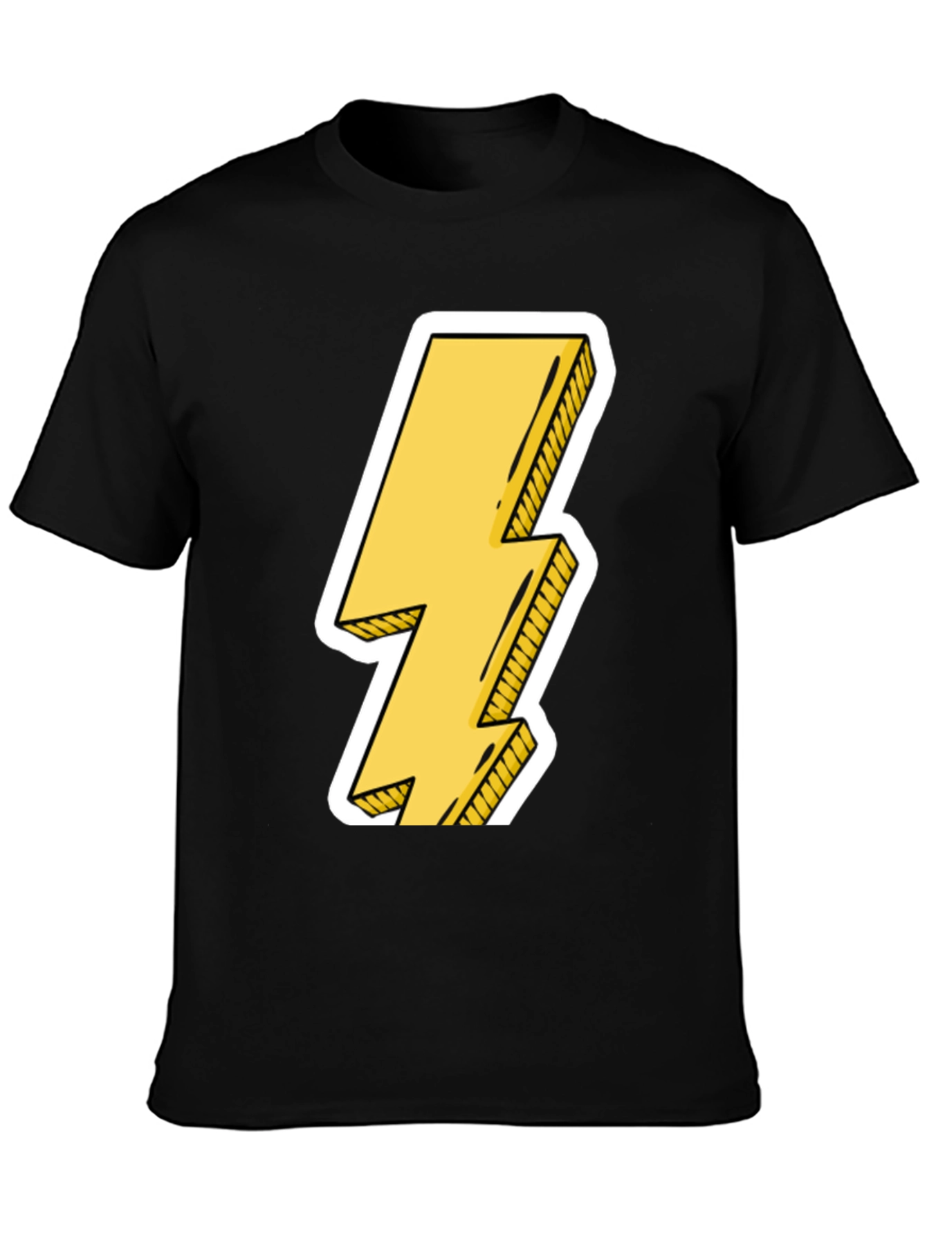 Black Lightning Bolt Graphic Tee - Black Cotton Casual T-Shirt view 3