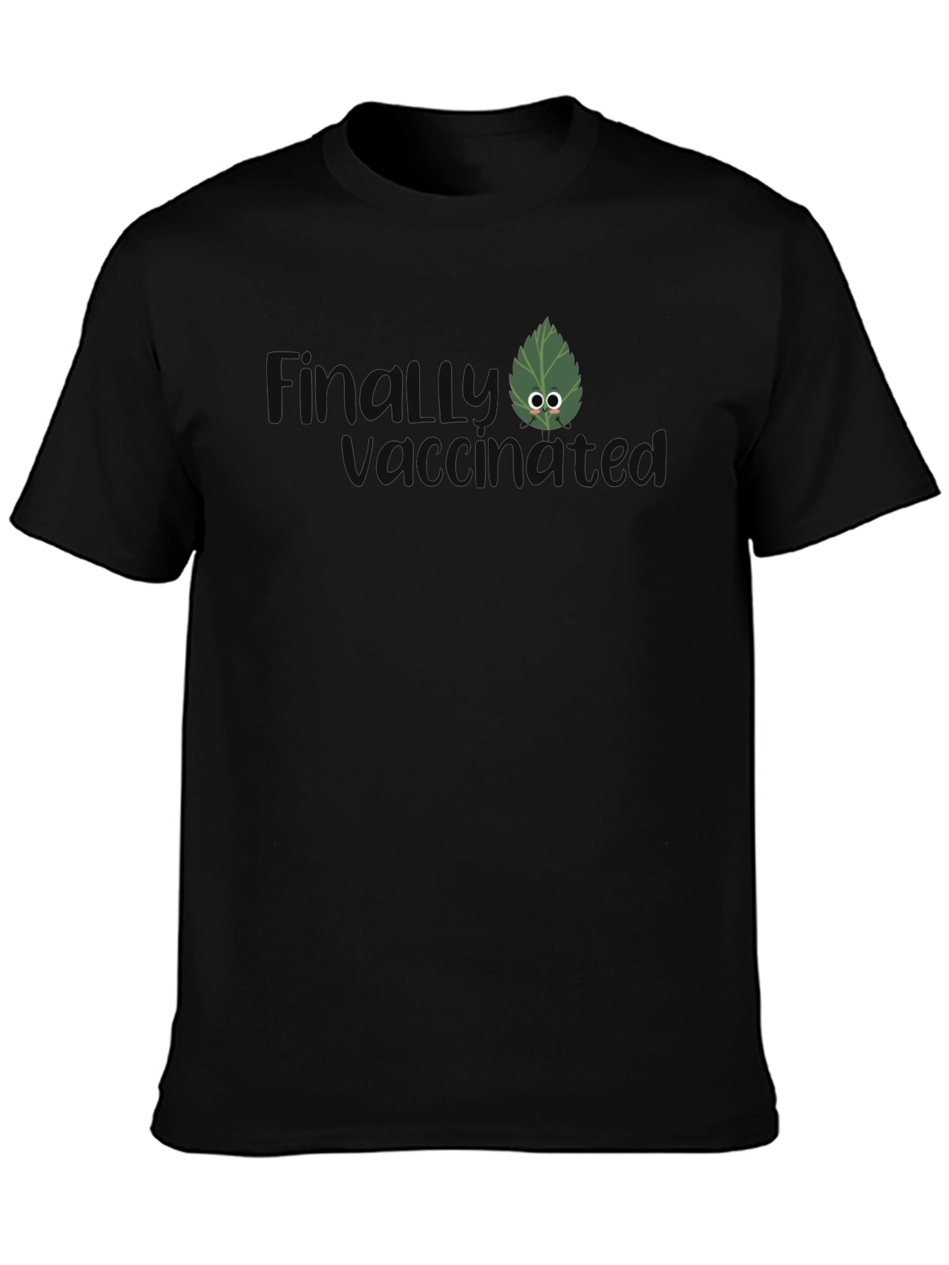 Black Finally Vaccinated Leaf T-Shirt view 3