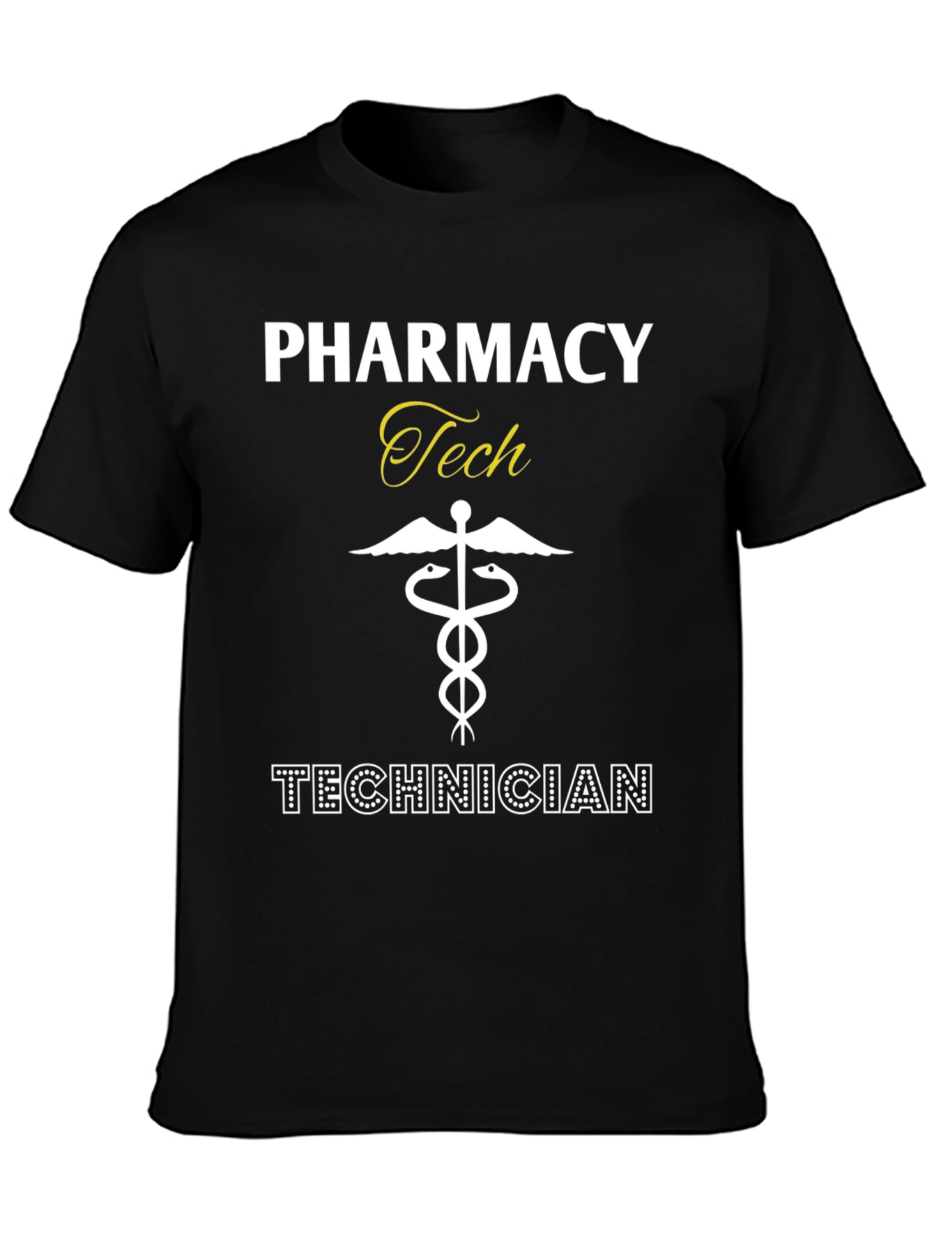 Black Pharmacy Technician T-Shirt - Caduceus Symbol view 3