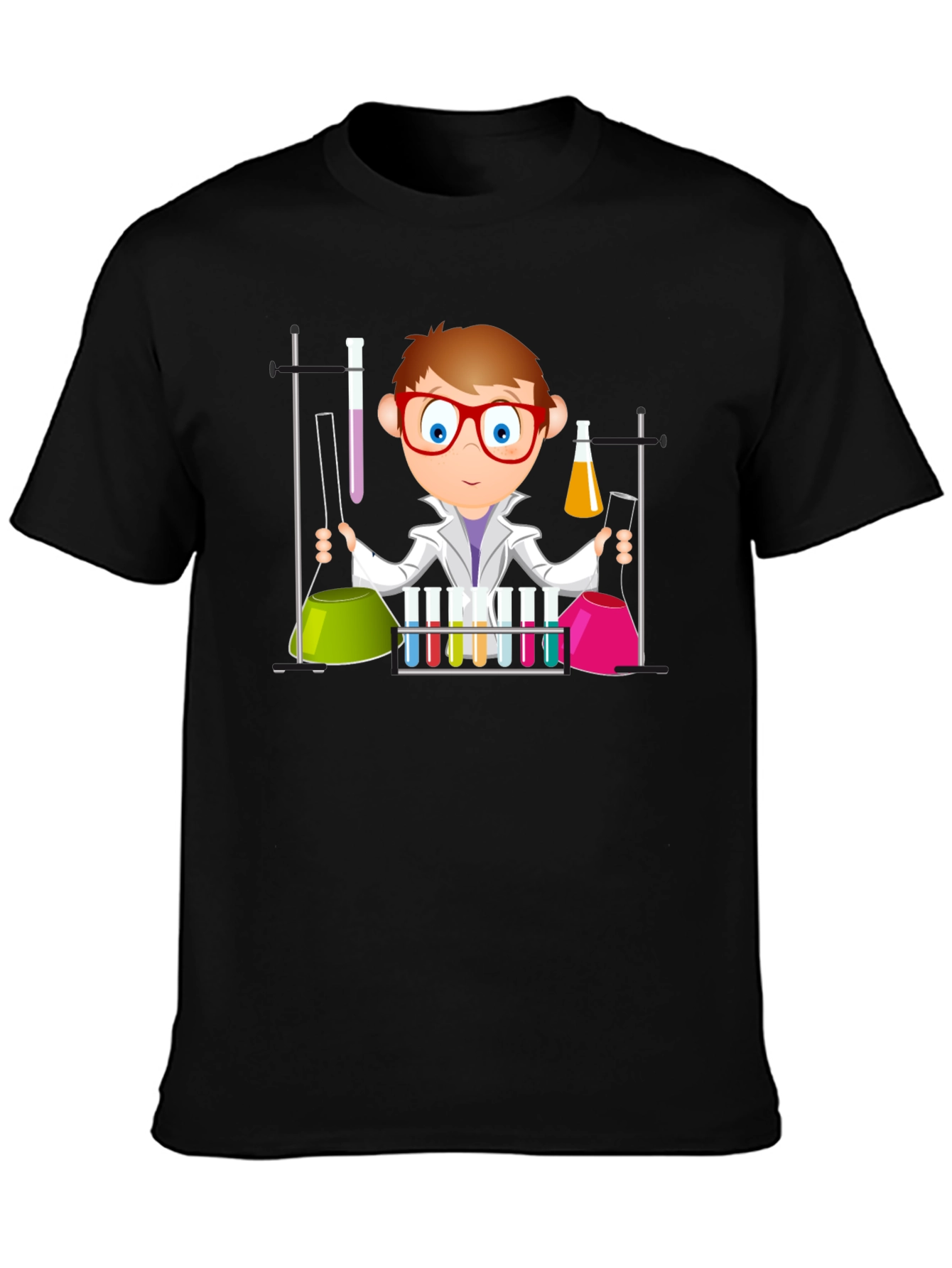 Black Scientist Cartoon Graphic T-Shirt - Black view 3
