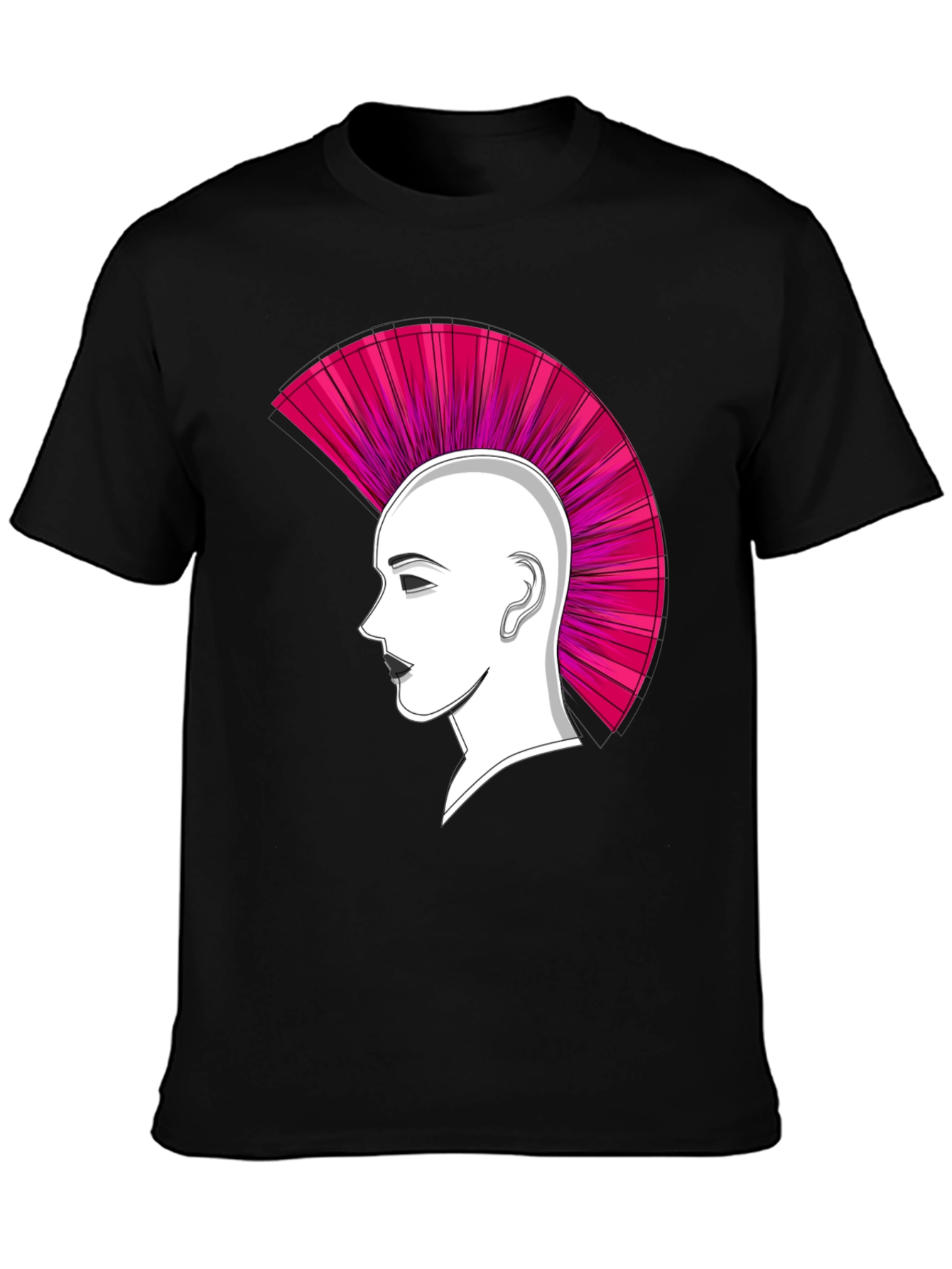 Black Punk Hairstyle Graphic Tee - Black Cotton T-Shirt view 3