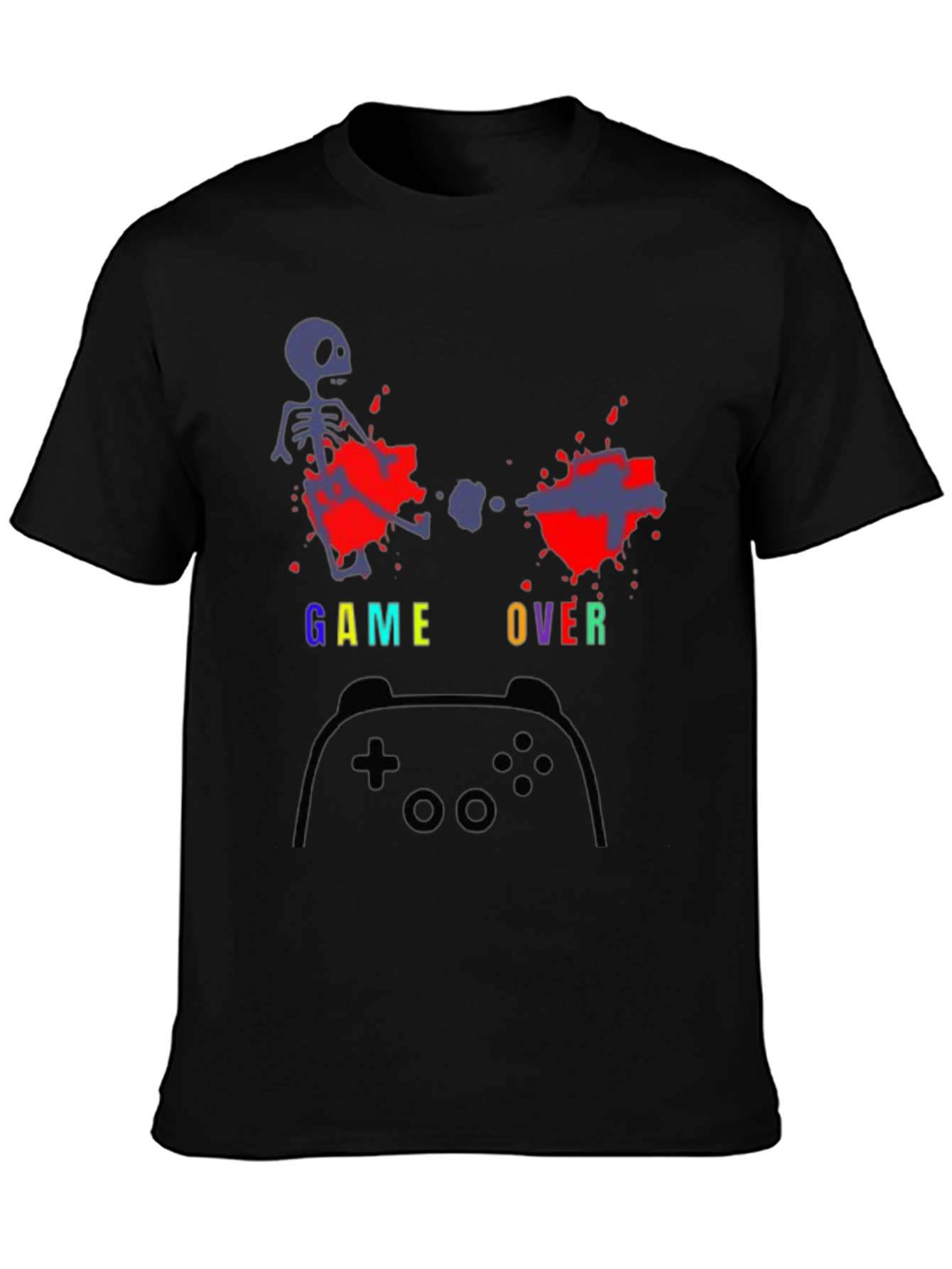 Black Game Over T-Shirt - Gamer Skeleton Tee view 3