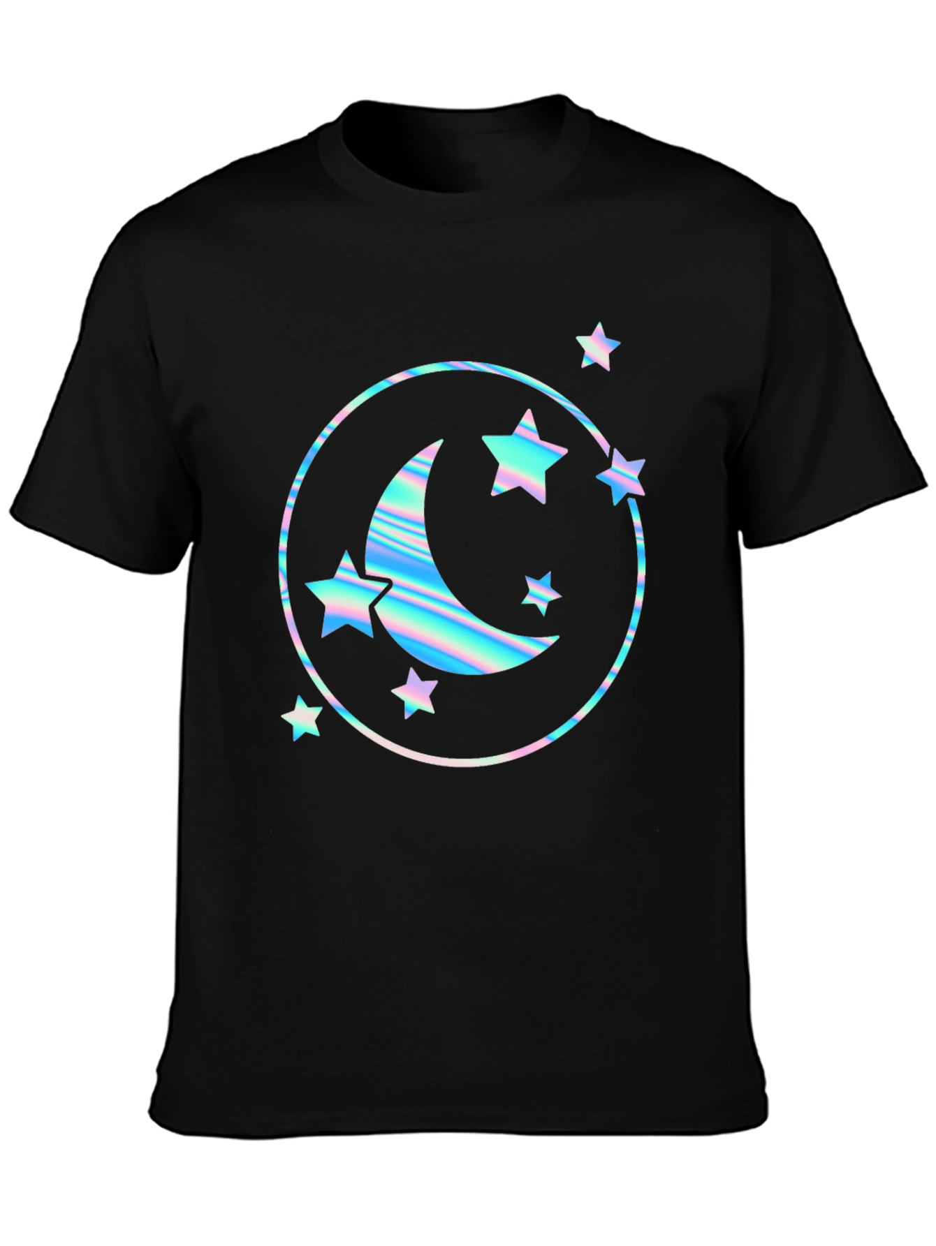 Black Holographic Moon & Stars Graphic Tee - Black view 3