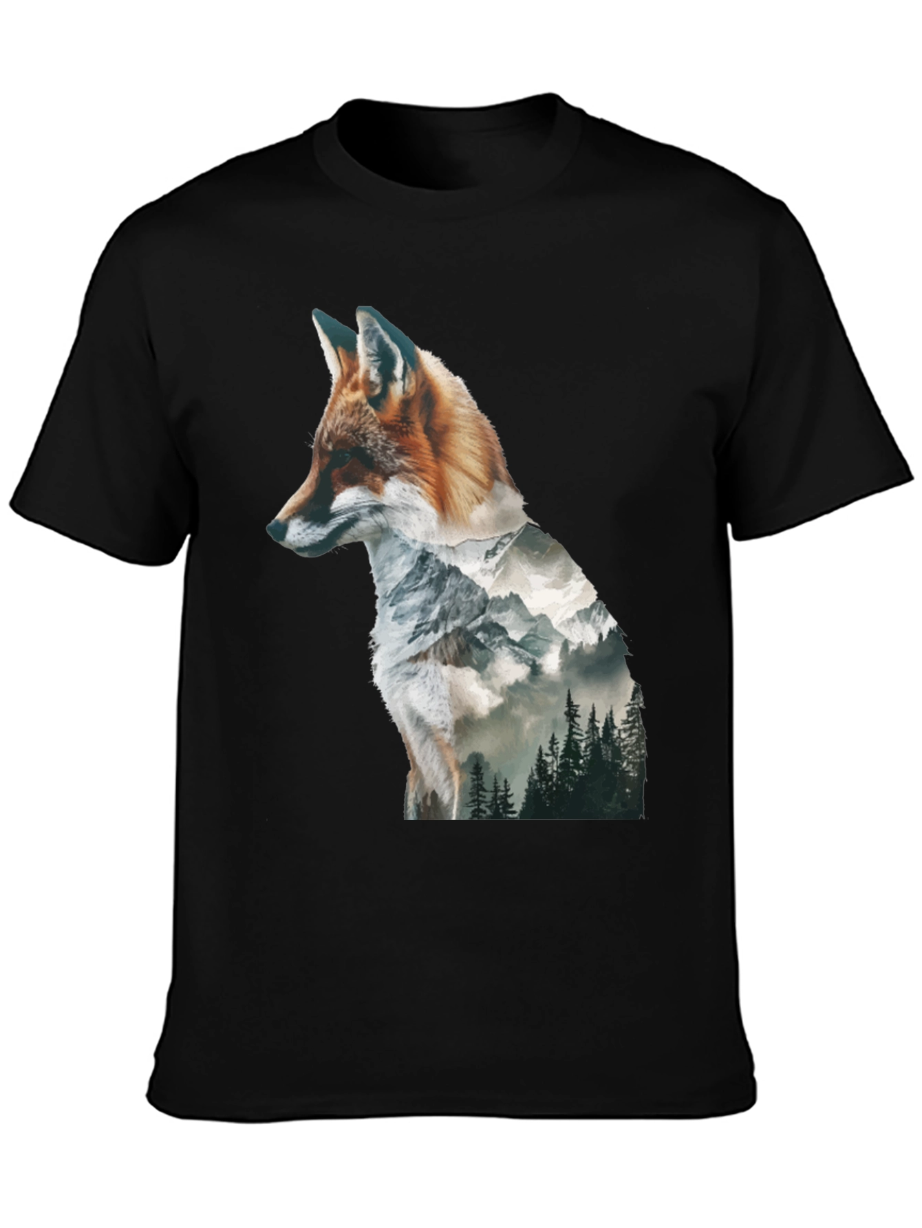 Black Fox & Mountain Graphic Print Black T-Shirt view 3