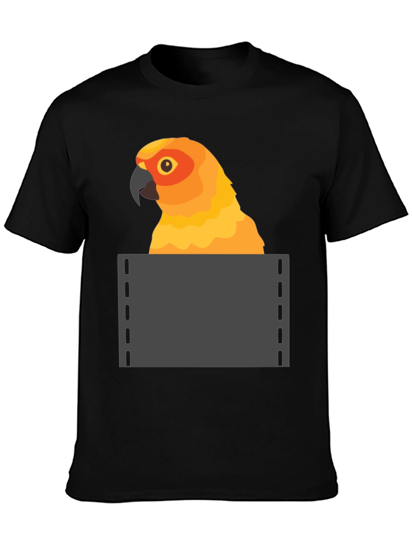 Black Parrot in Pocket Graphic Tee - Fun Animal T-Shirt view 3