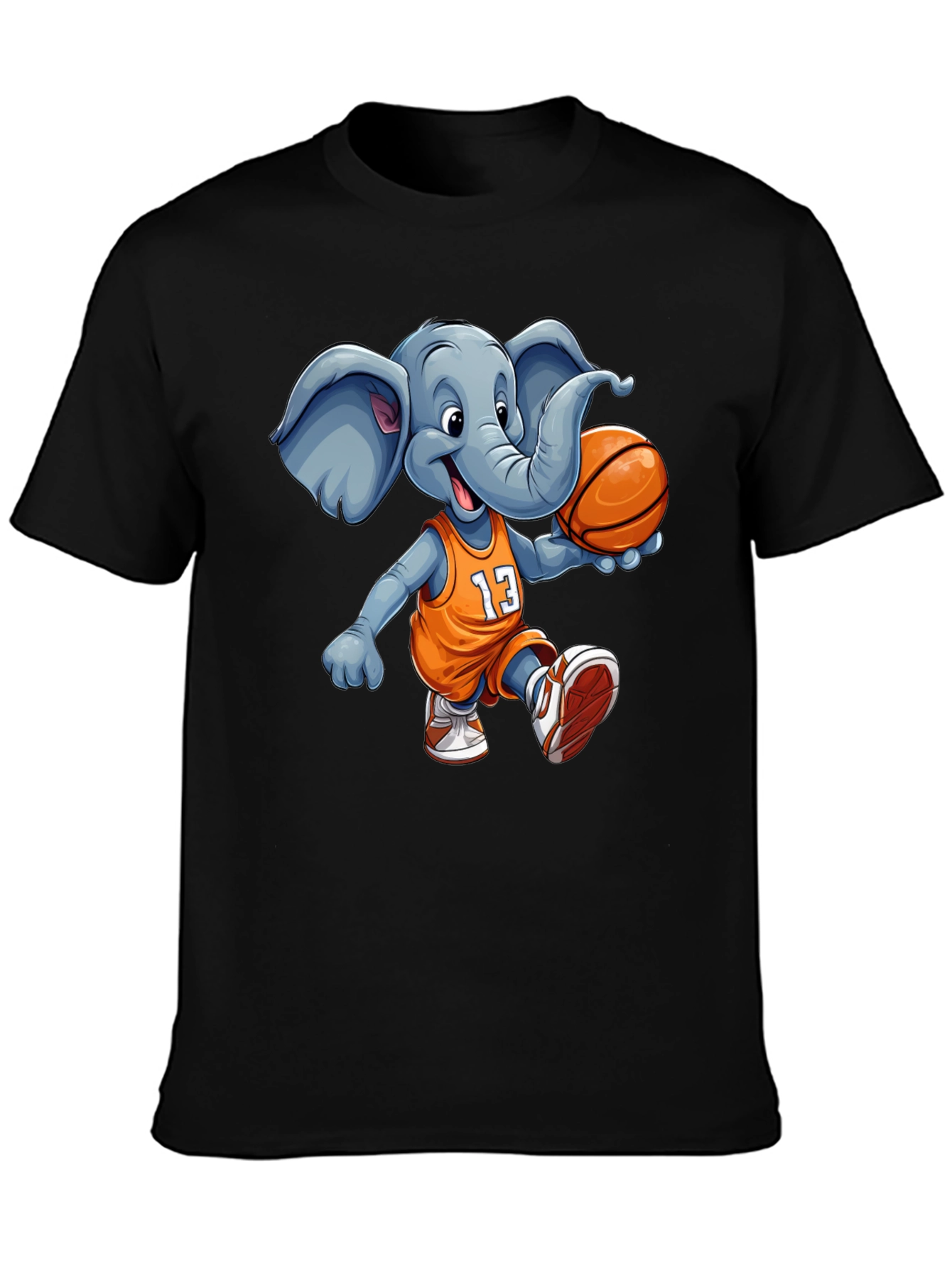 Black Elephant Basketball T-Shirt - Funny Animal Graphic Tee view 3