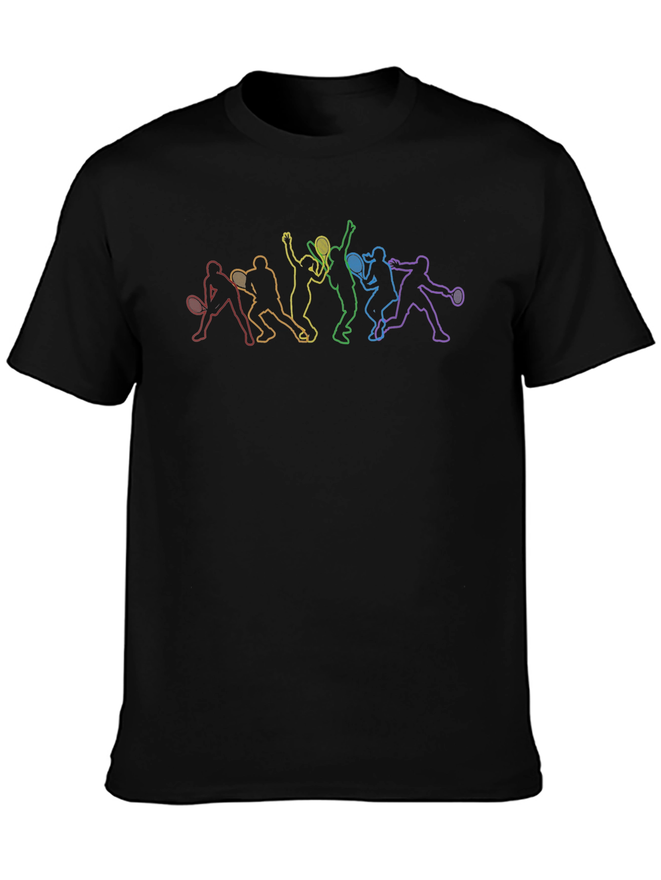Black Rainbow Tennis Player Silhouette Black T-Shirt view 3