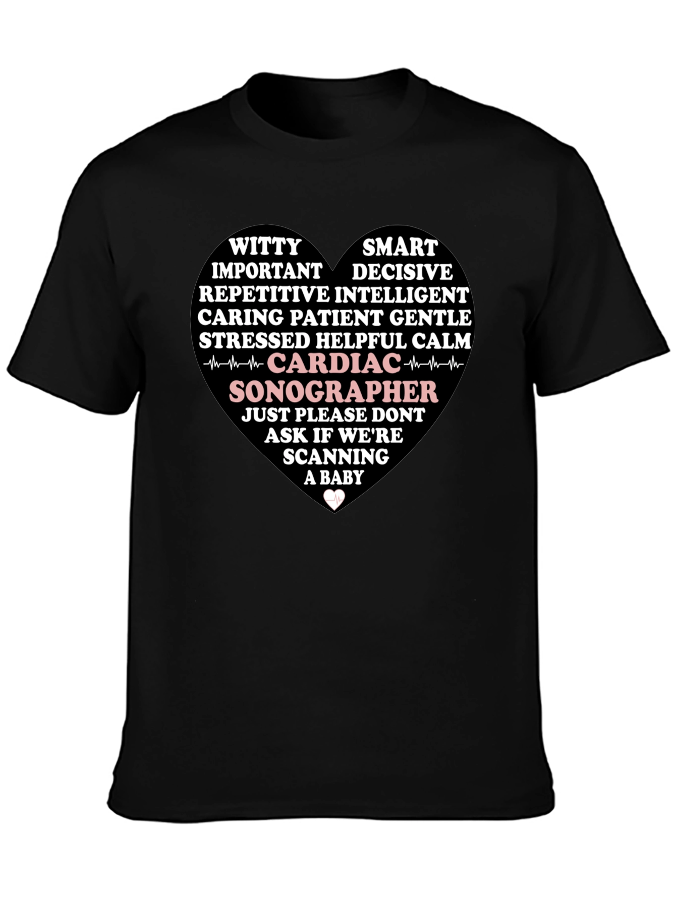 Black Cardiac Sonographer Heart T-Shirt view 3