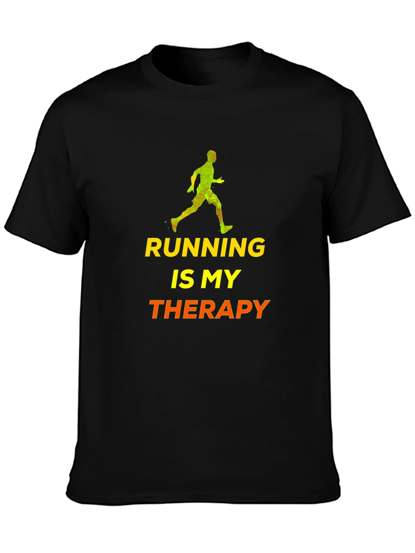 Black Running Is My Therapy T-Shirt - Black Cotton Blend view 3