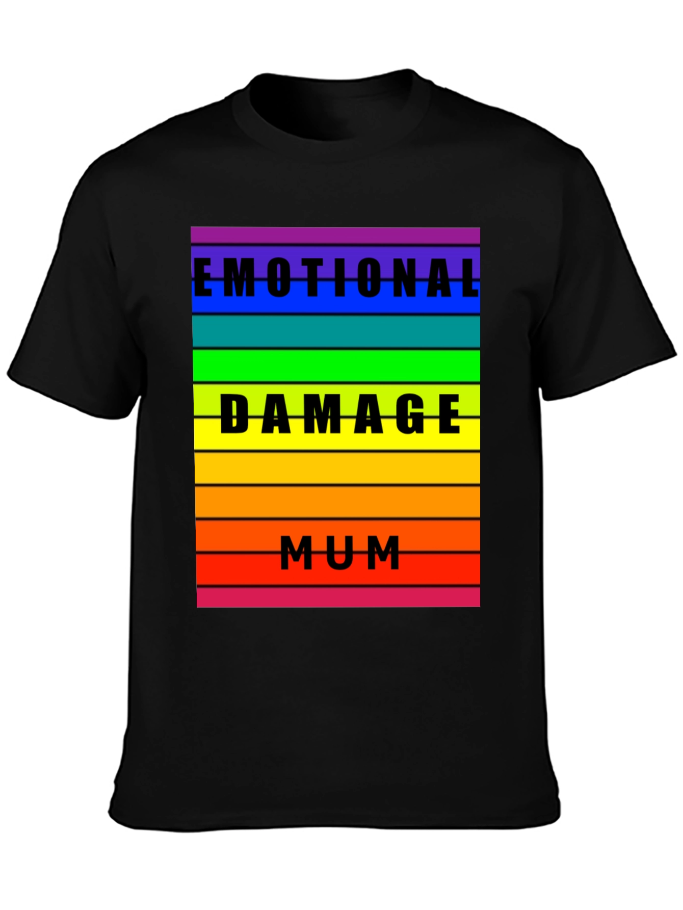Black Emotional Damage Mum Rainbow Striped Graphic Tee view 3