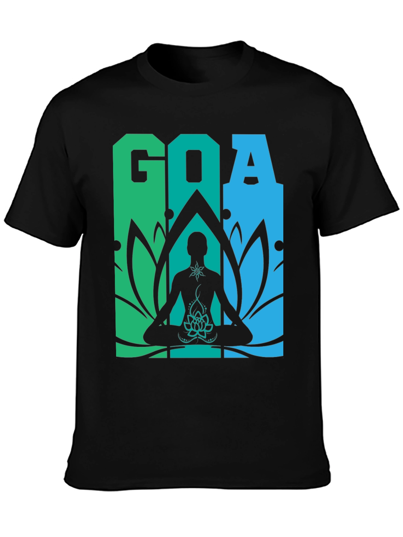 Black Goa Meditation T-Shirt - Yoga Lotus Design view 3