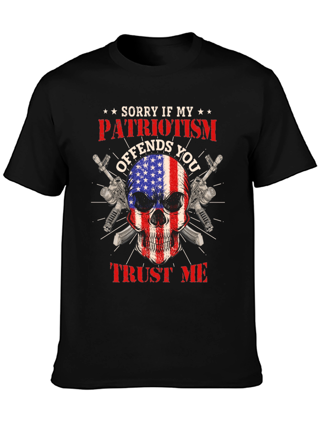 Black Patriotic Skull T-Shirt: Offends You? Trust Me view 3