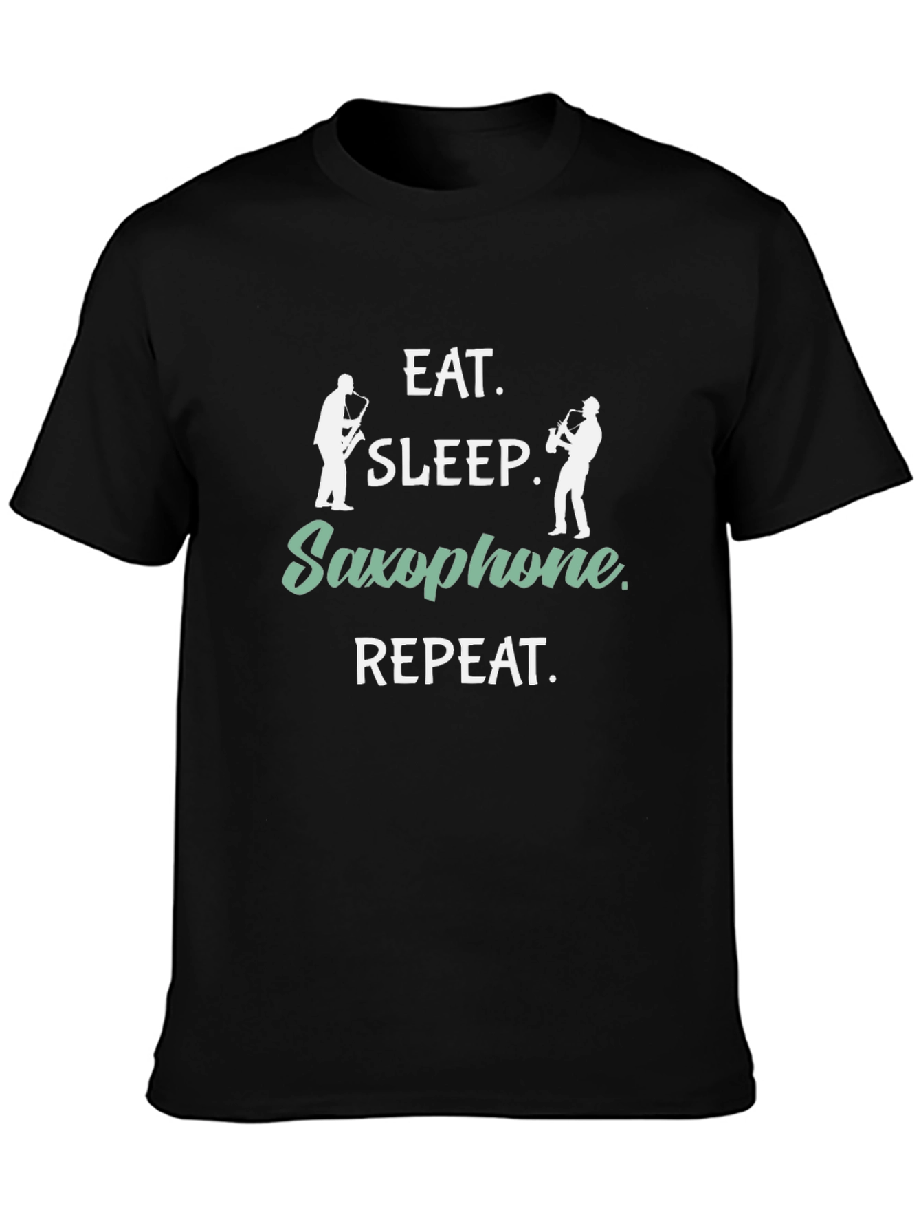 Black Eat Sleep Saxophone Repeat Black T-Shirt view 3