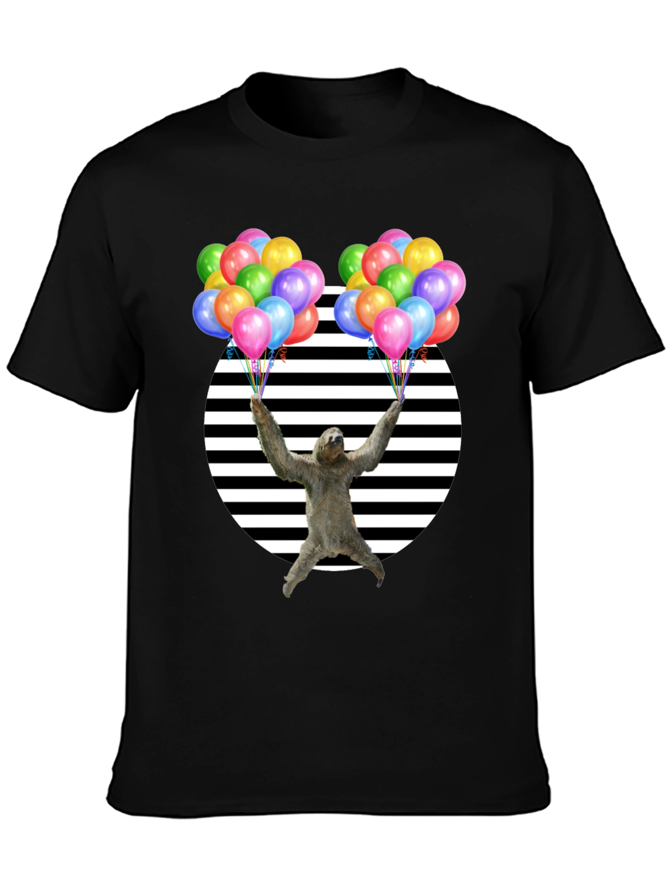 Black Sloth Balloons Graphic T-Shirt - Unisex Design view 3