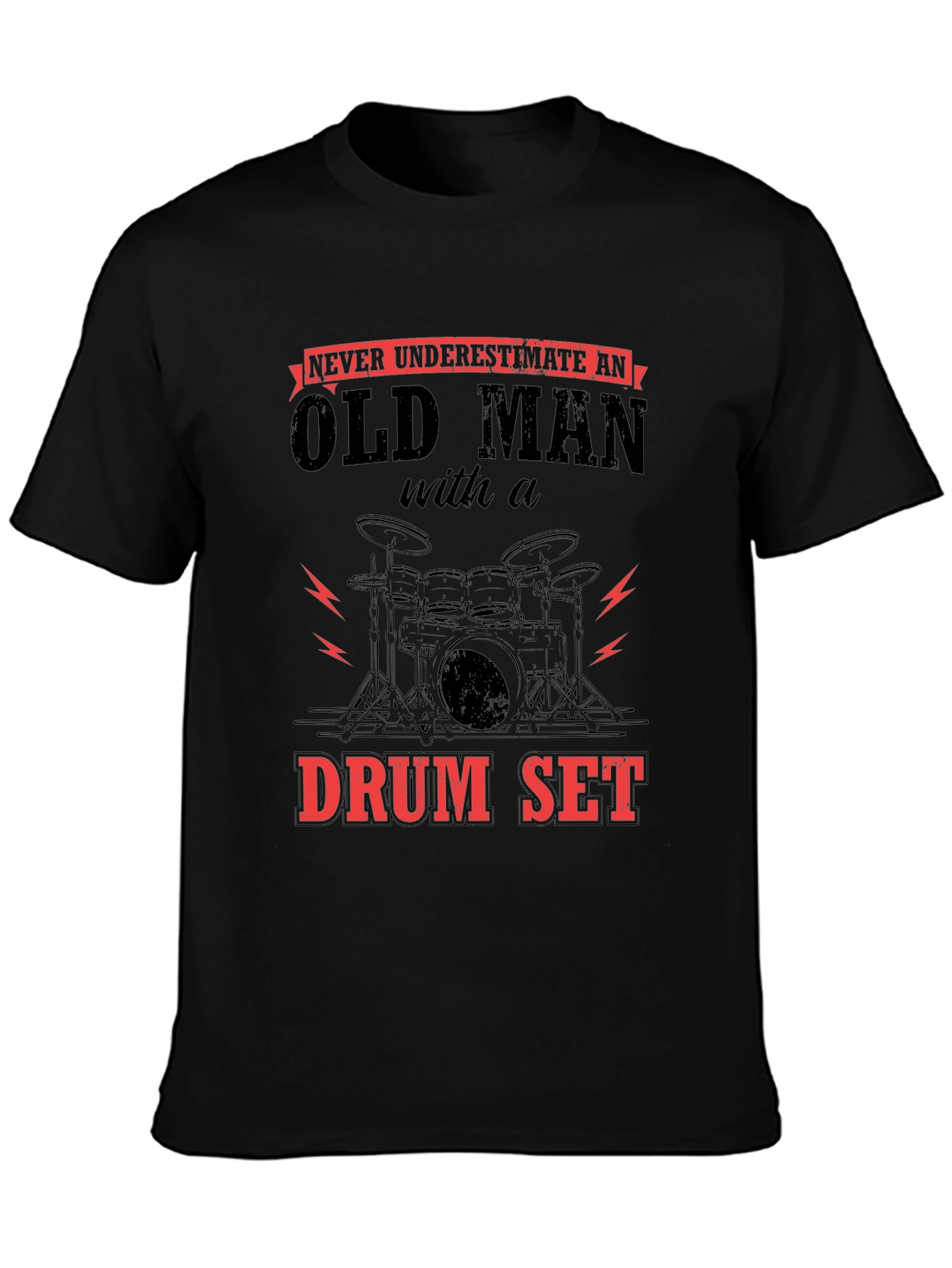 Black Old Man Drum Set Graphic Tee view 3