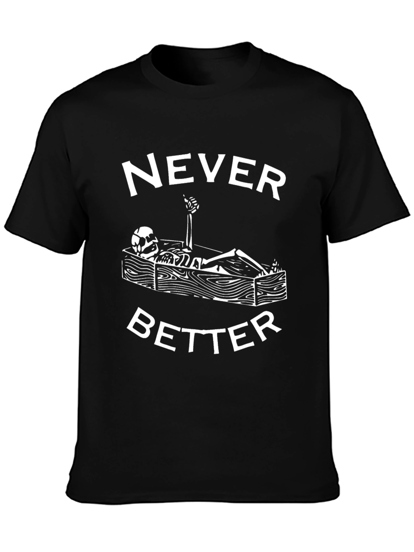 Black Never Better Skeleton Coffin Graphic Tee - Black Cotton T-Shirt view 3