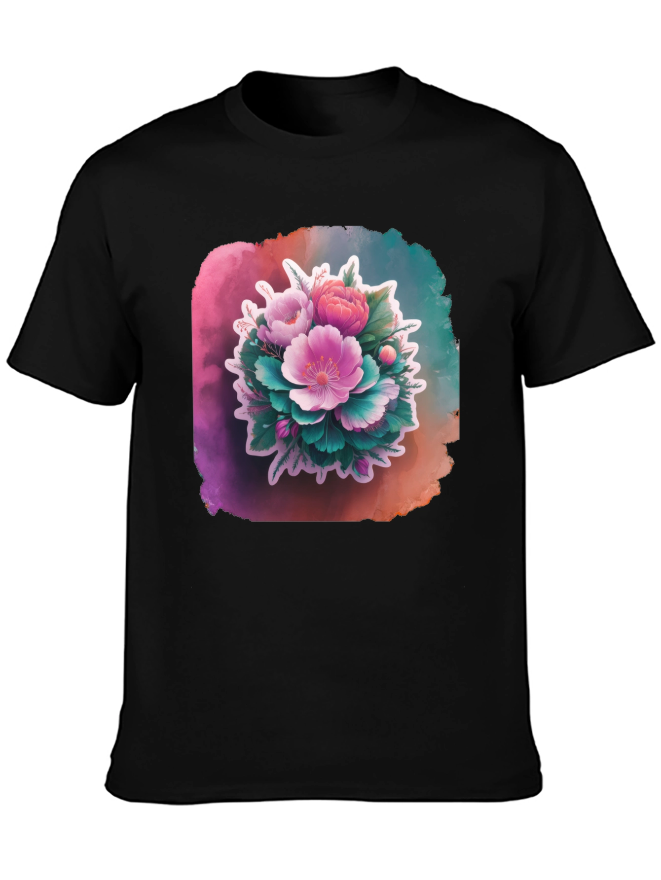 Black Floral Bouquet Black T-Shirt view 3