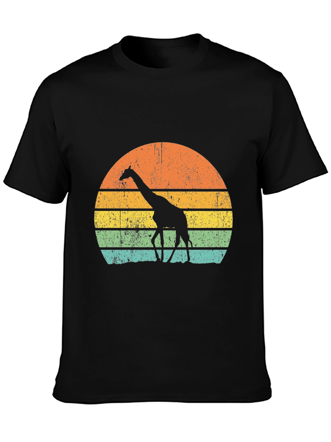 Black Retro Giraffe Sunset Graphic Tee - Black view 3