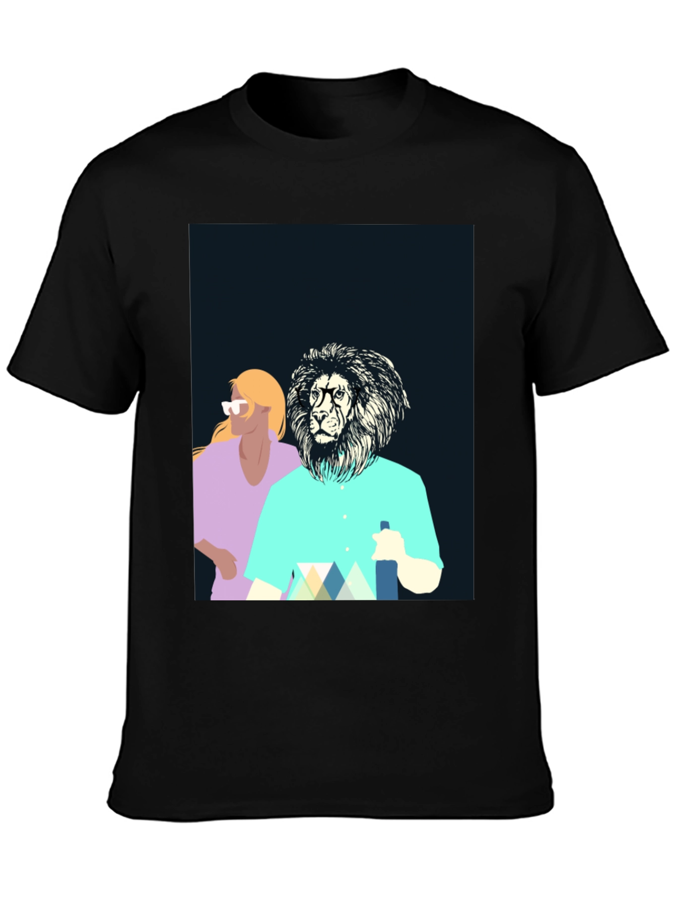 Black Cool Lion Graphic Tee - Unique Design view 3