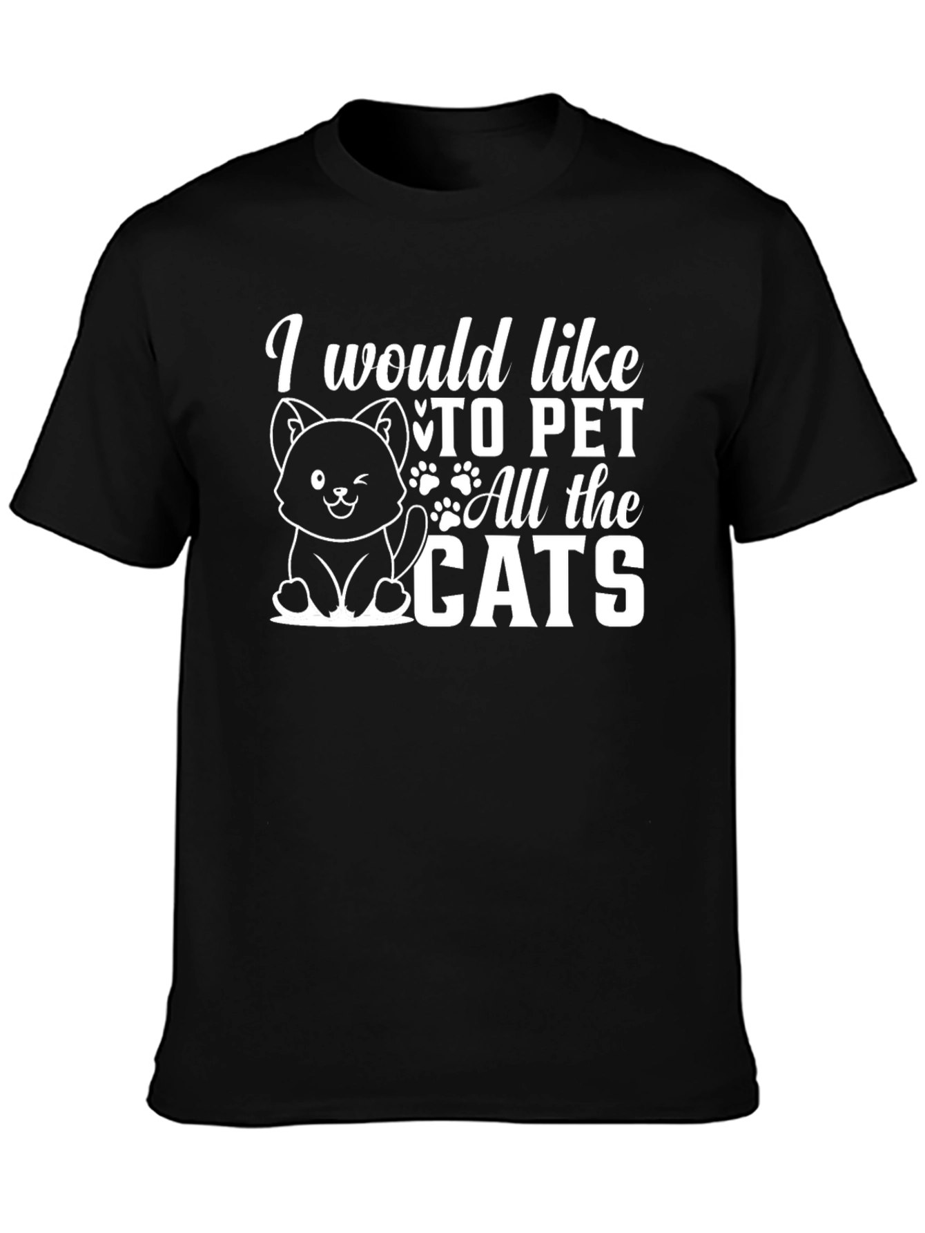 Black Funny Cat Lover T-Shirt - I Would Like To Pet All The Cats view 3