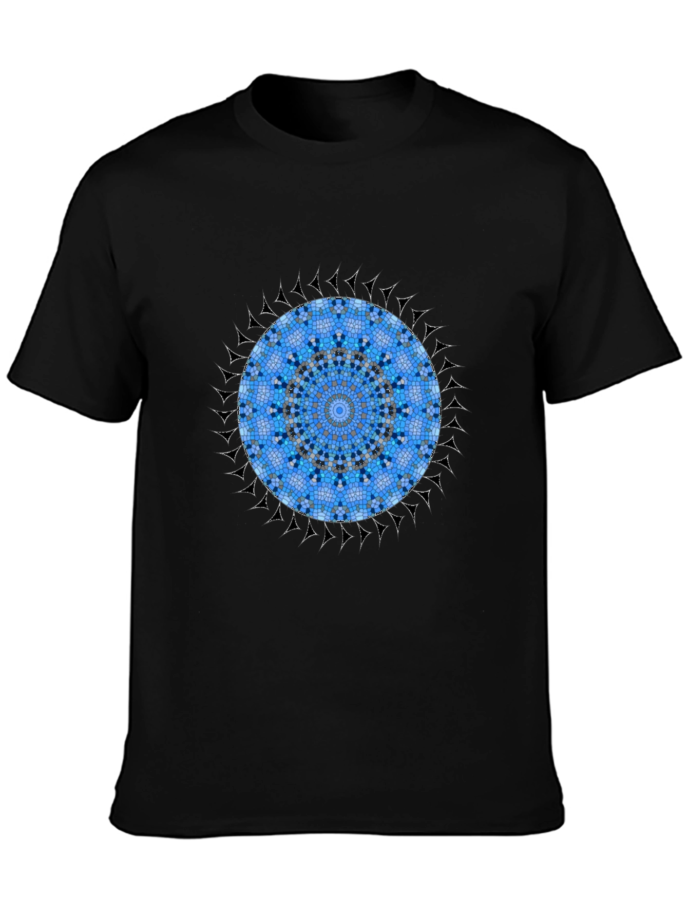 Black Blue Mosaic Mandala Graphic Black T-Shirt view 3