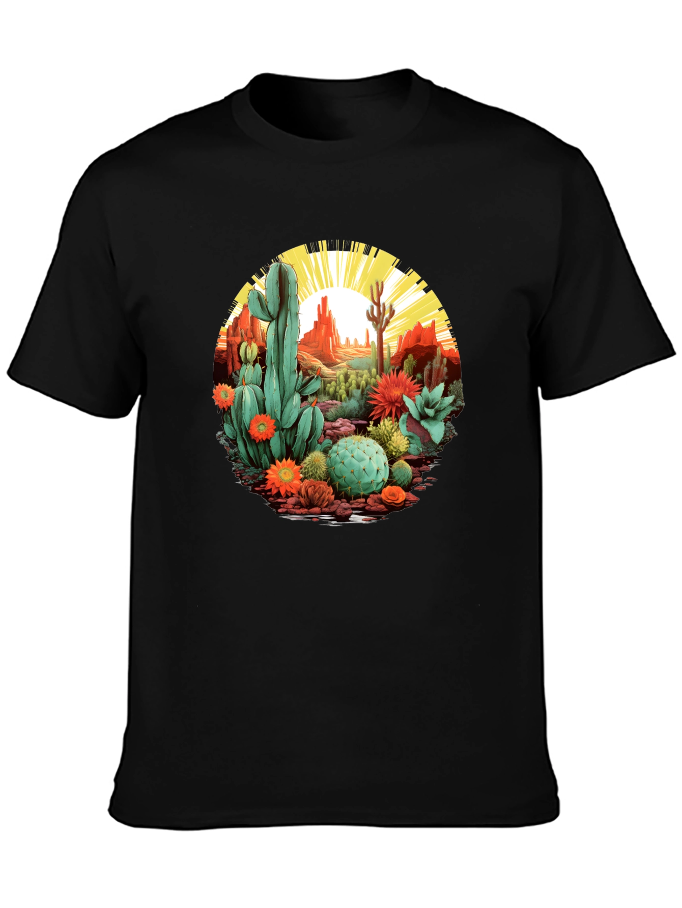 Black Desert Cactus Graphic T-Shirt - Unisex Black Tee view 3