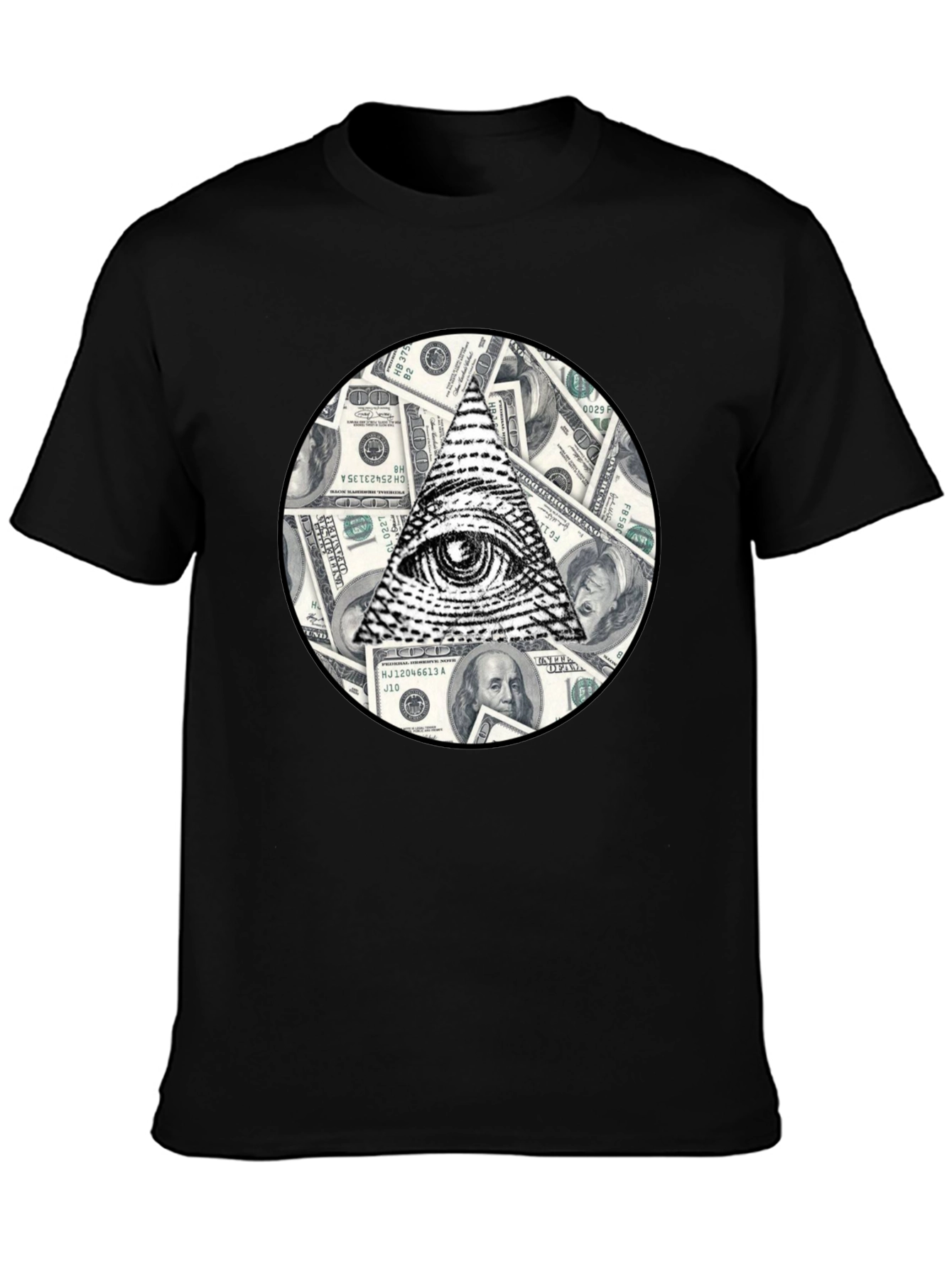 Black Illuminati Eye & Money Print Black T-Shirt view 3