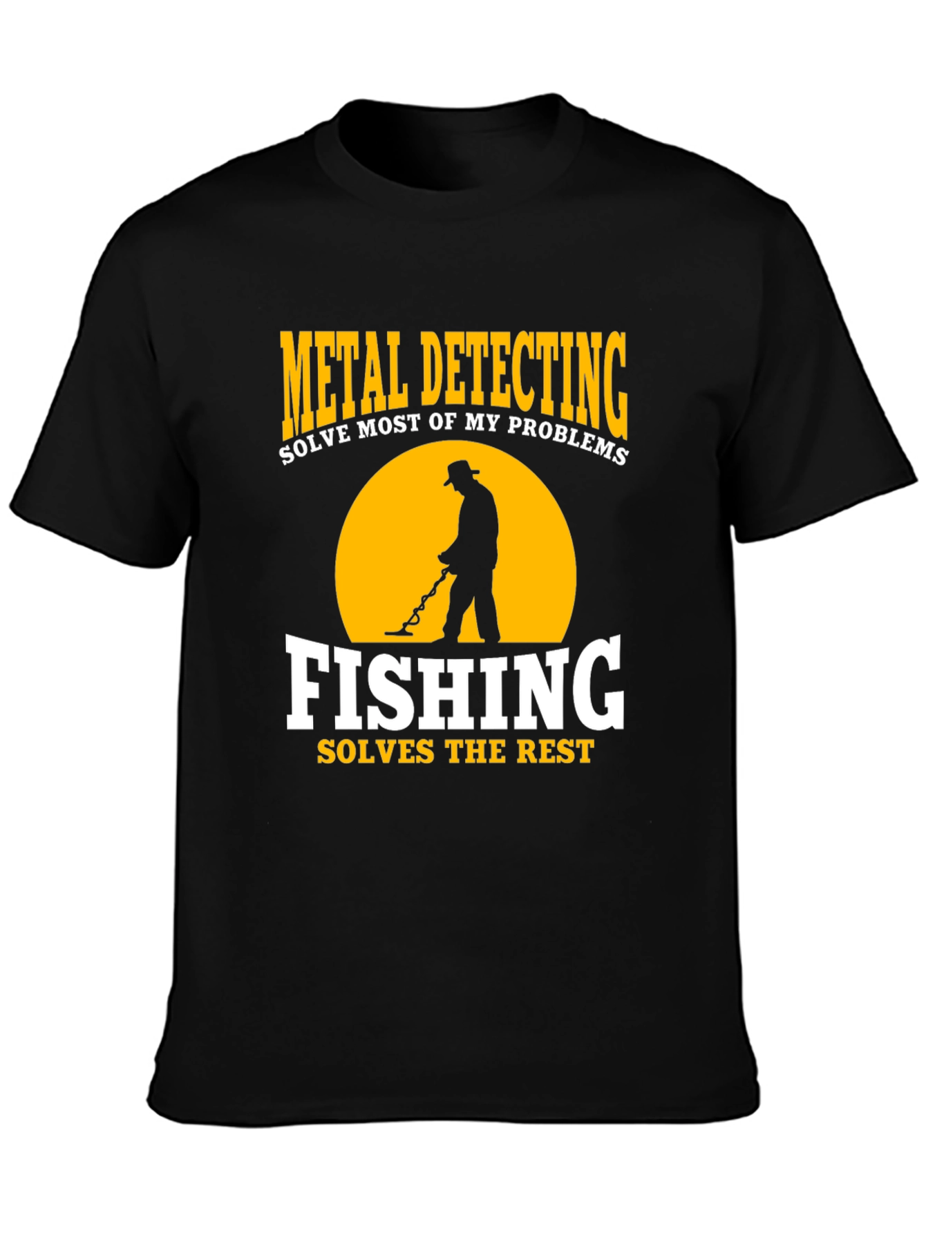 Black Metal Detecting & Fishing Graphic T-Shirt view 3