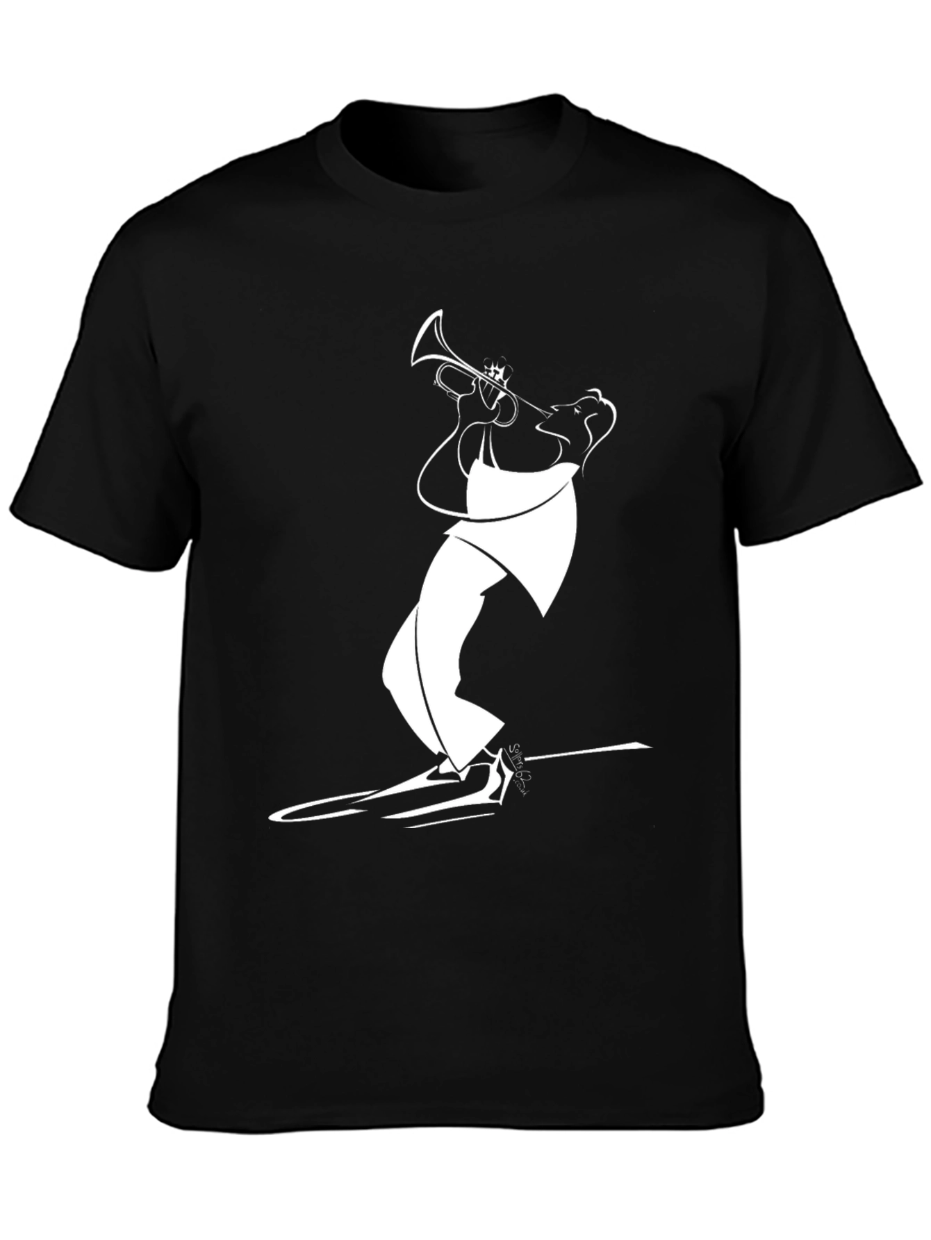Black Black T-Shirt with White Jazz Musician Design view 3